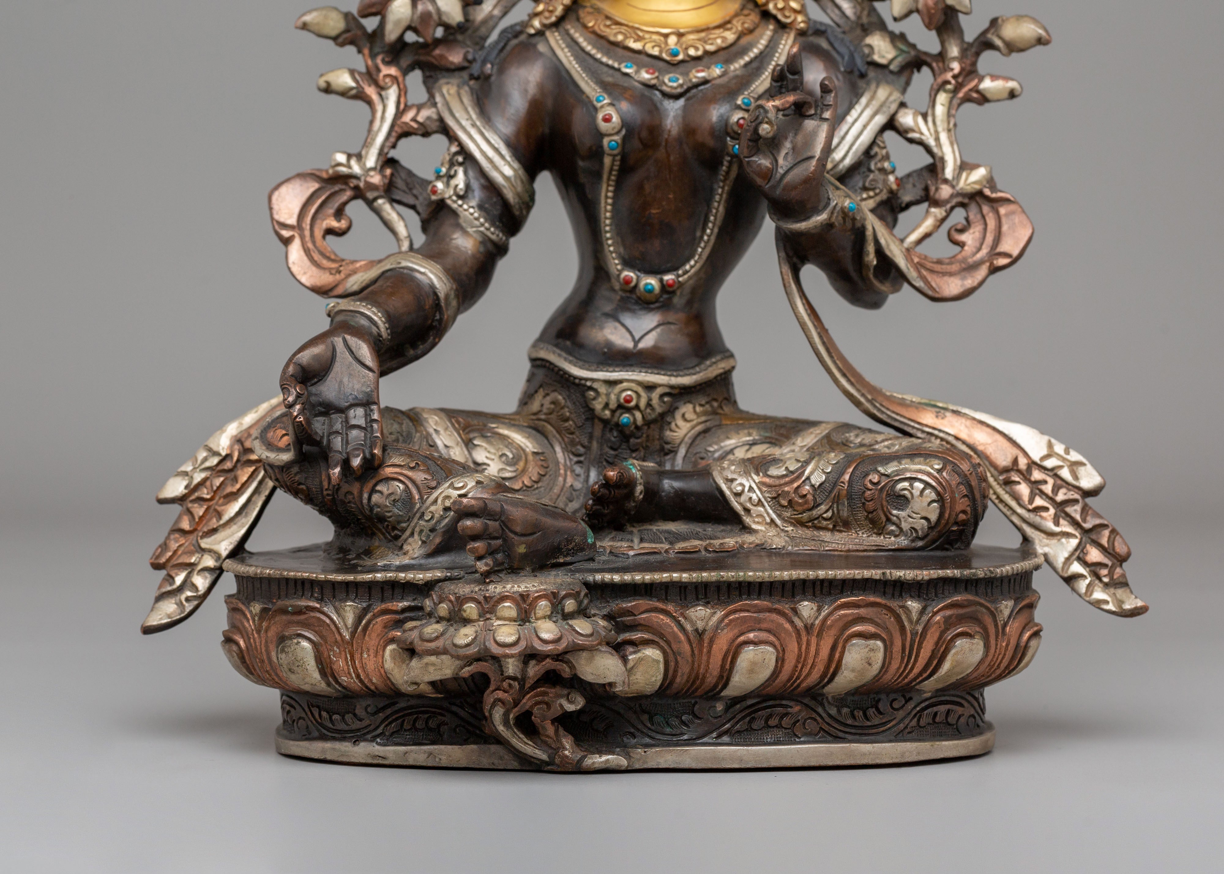 Handmade Ritual Green Tara Statue | Tibetan Meditation Altar Decor