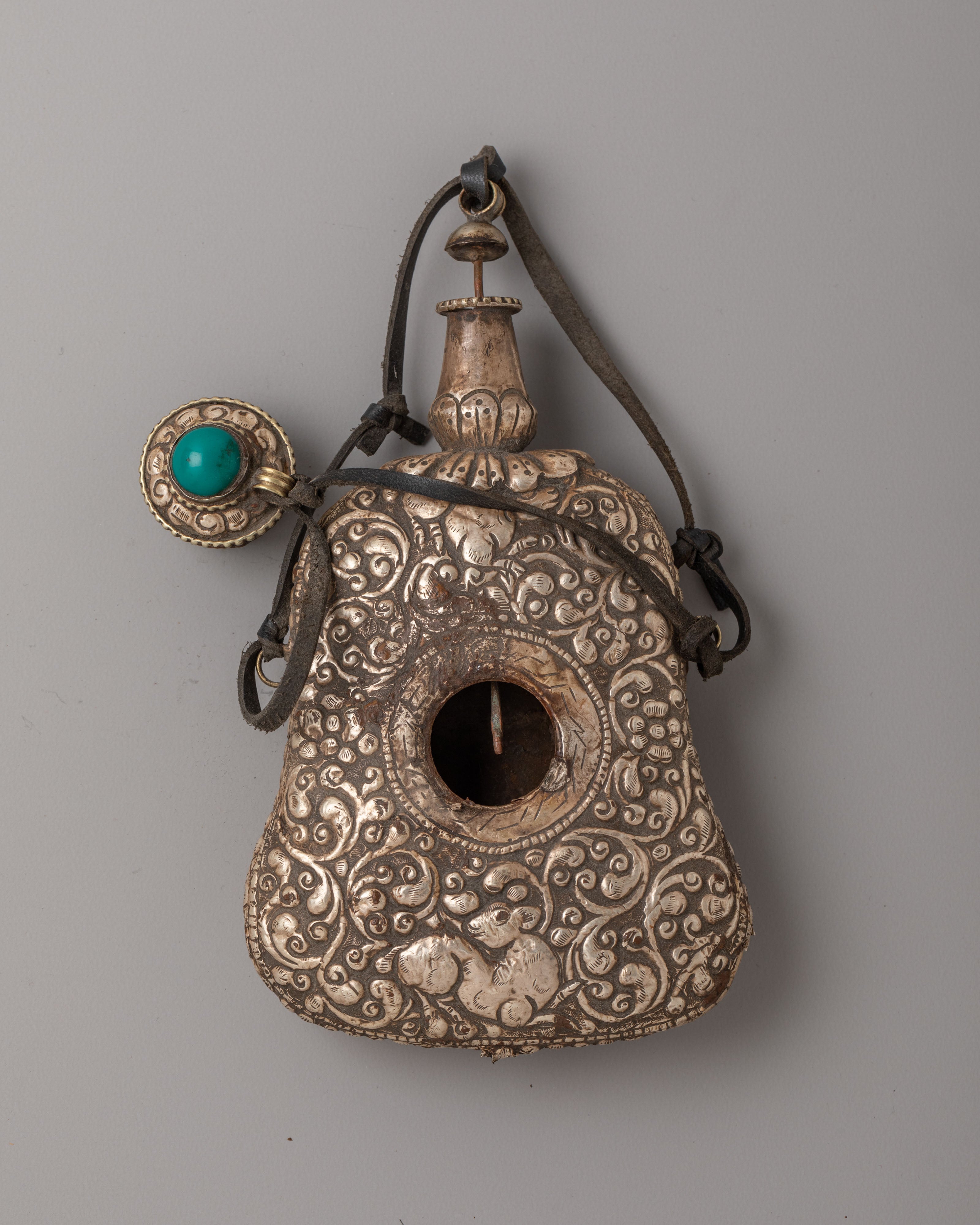 Decorative Snuff Bottle | Handcrafted Silver Vessel with Turquoise Detail