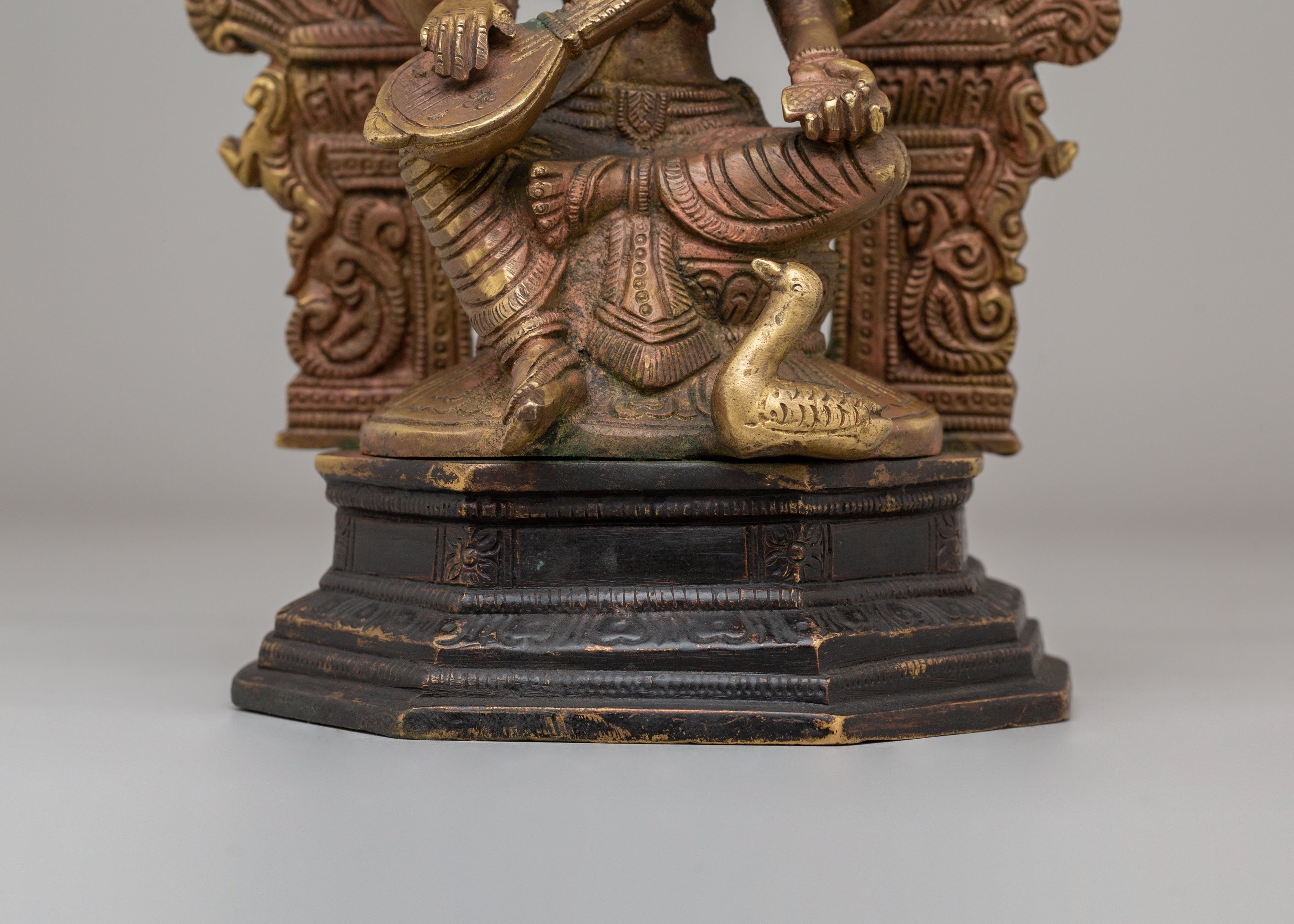 Handcrafted Saraswati Statue for Altar | Sacred Hindu Deity Idol