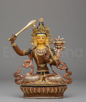 Handcrafted Tibetan Manjushri Copper Statue | Wisdom Deity Statue