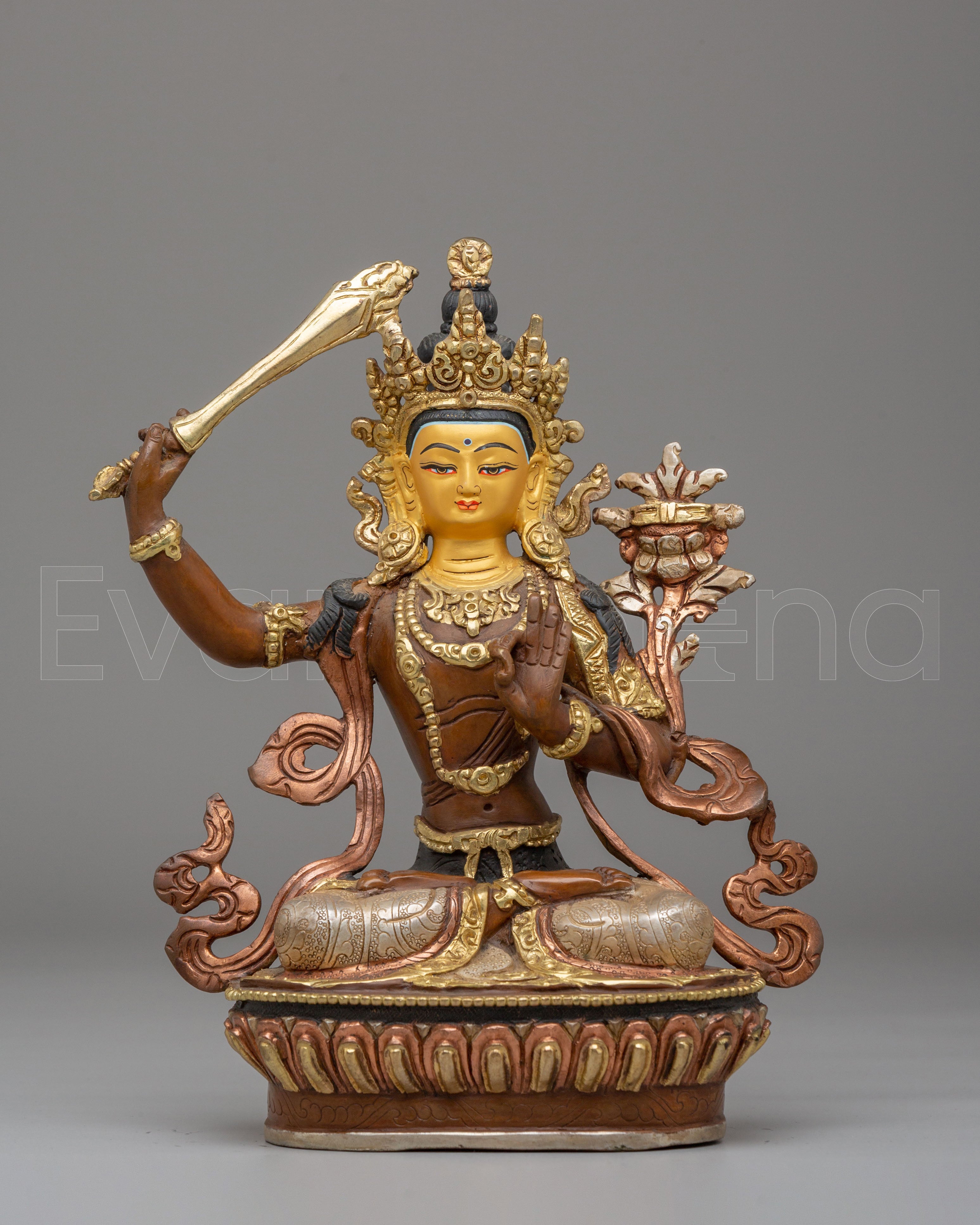 Handcrafted Tibetan Manjushri Copper Statue | Wisdom Deity Statue