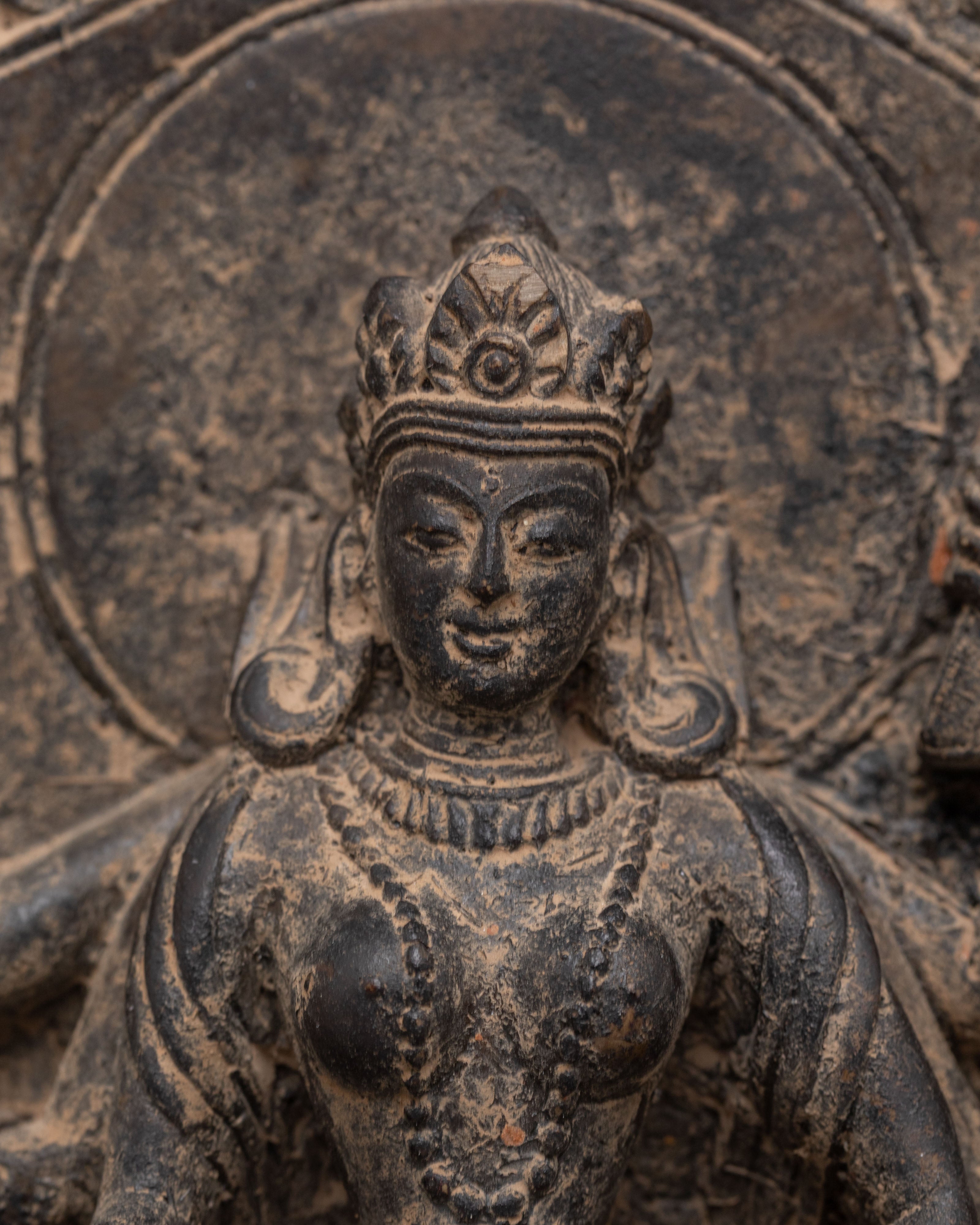 Traditional Vasudhara Wealth Deity Statue | Tibetan Stone Sculpture
