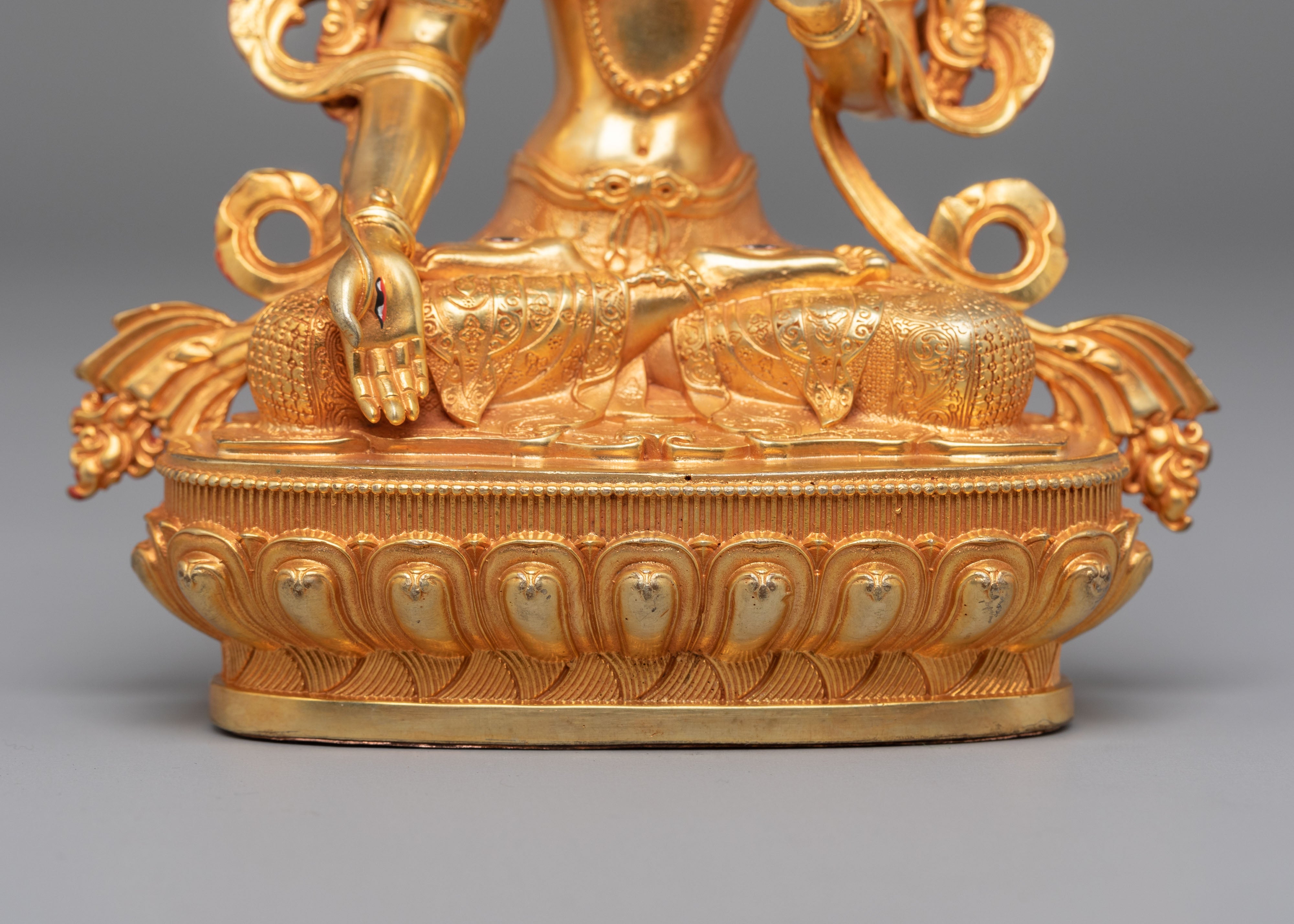 Himalayan White Tara Figurine | 24K Gold Plated Sculpture