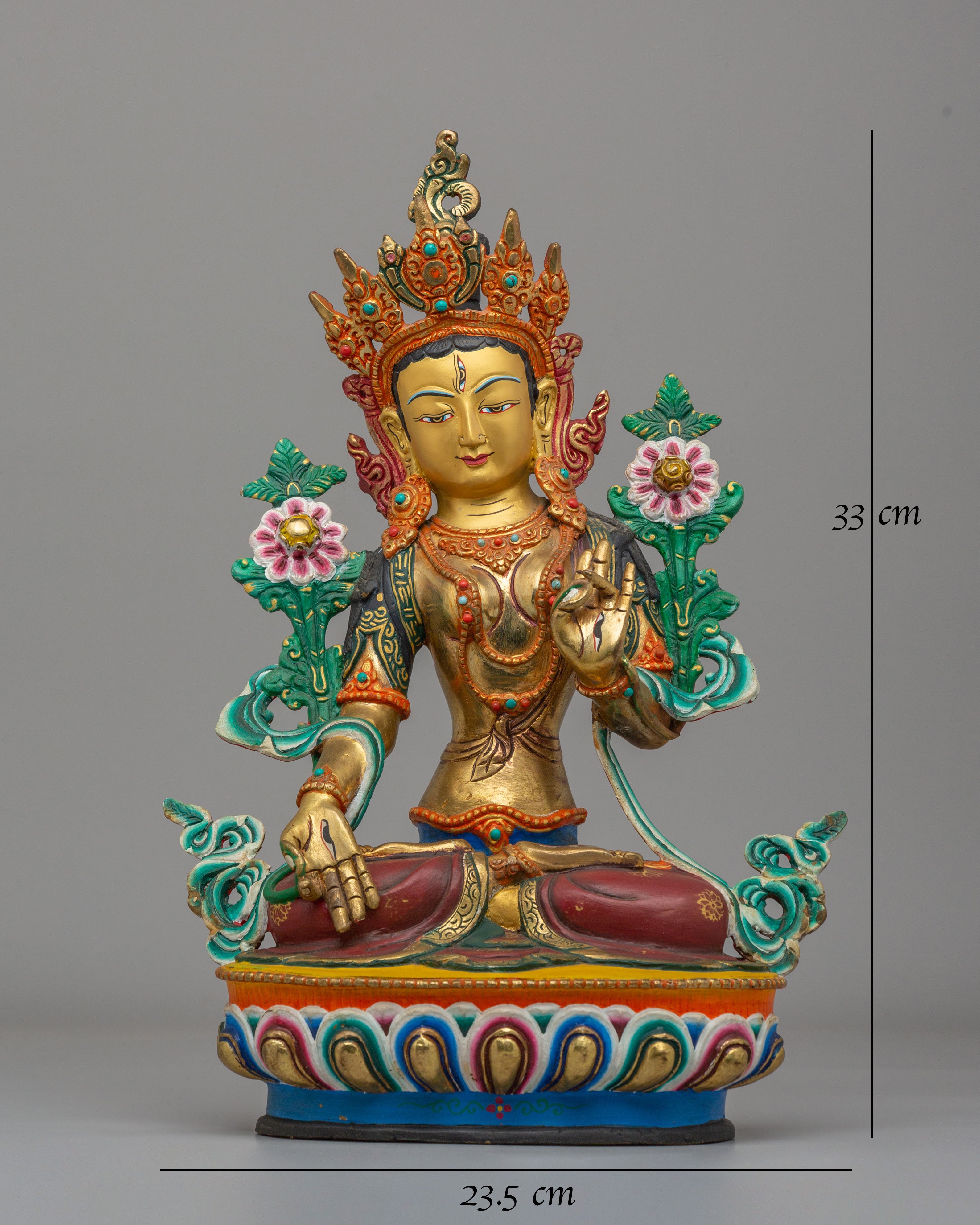 Handmade White Tara Statue for Healing | 24K Gold Plated Copper Tara