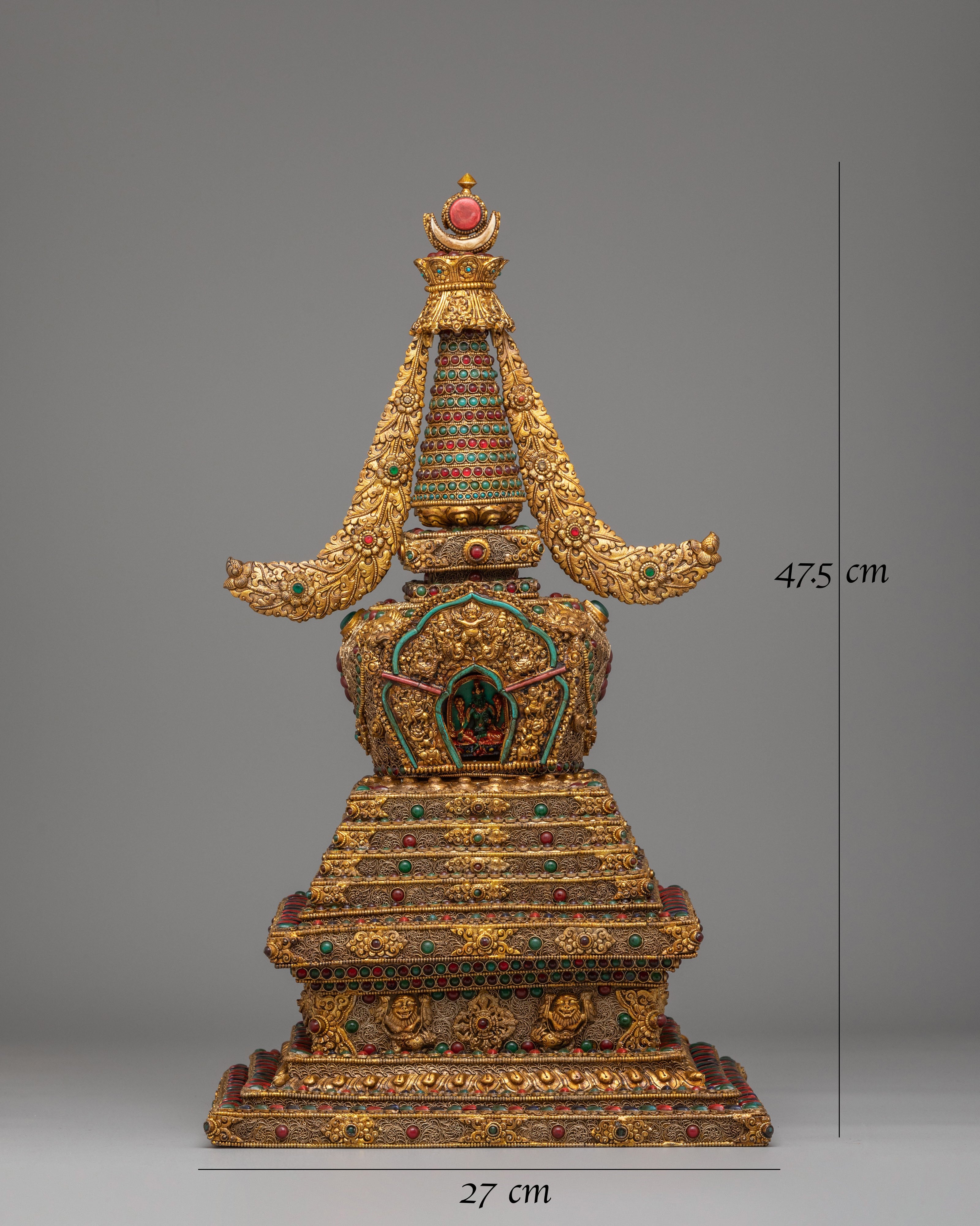 Gold-Plated Enlightenment Chorten | Handmade Buddhist Altar Decor