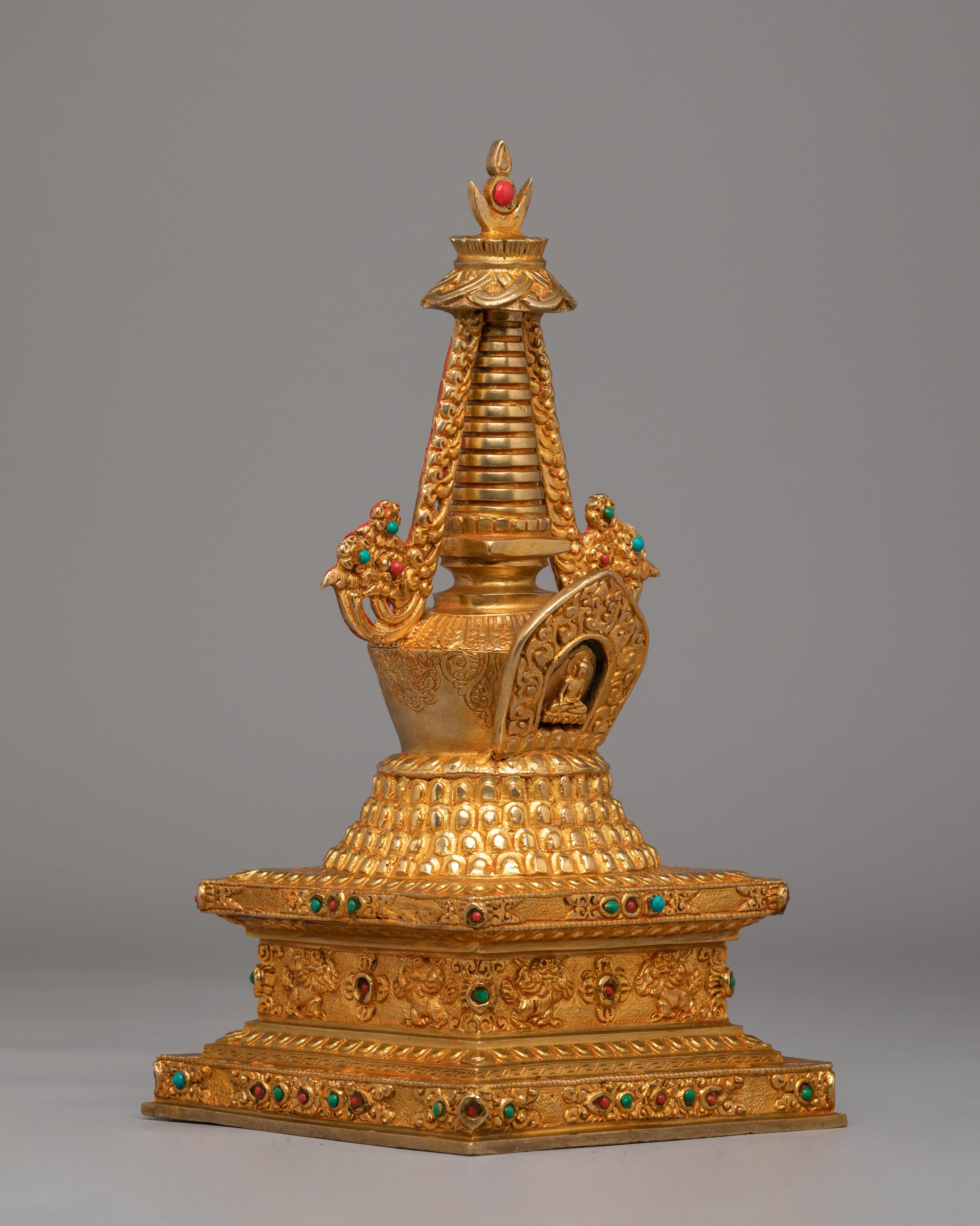 Handmade Lotus Blossom Stupa | Tibetan Copper Stupa for Spiritual Decor