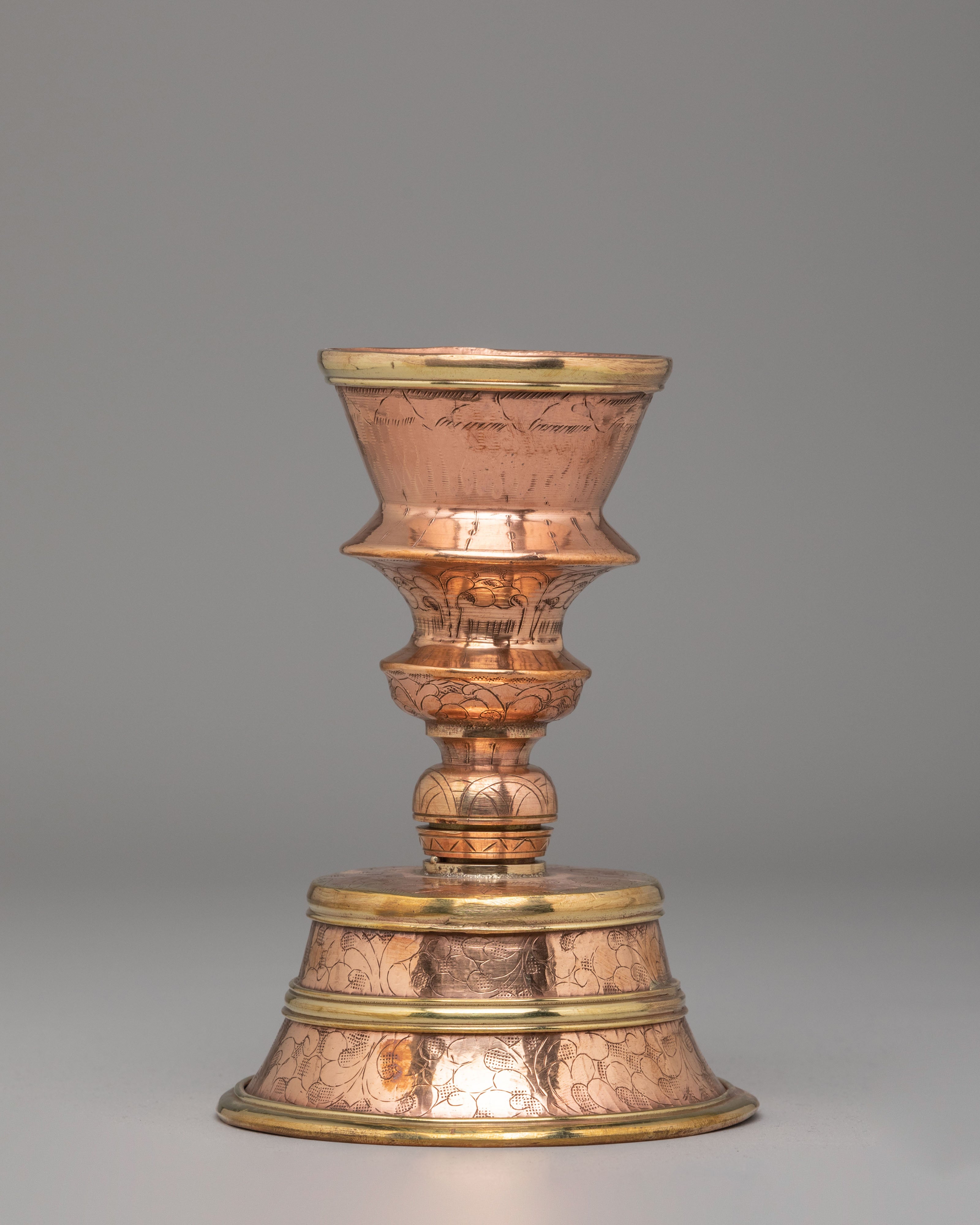 Handcrafted Ritual Butter Lamp Set | Copper and Brass Tibetan Altar Offering Lamps