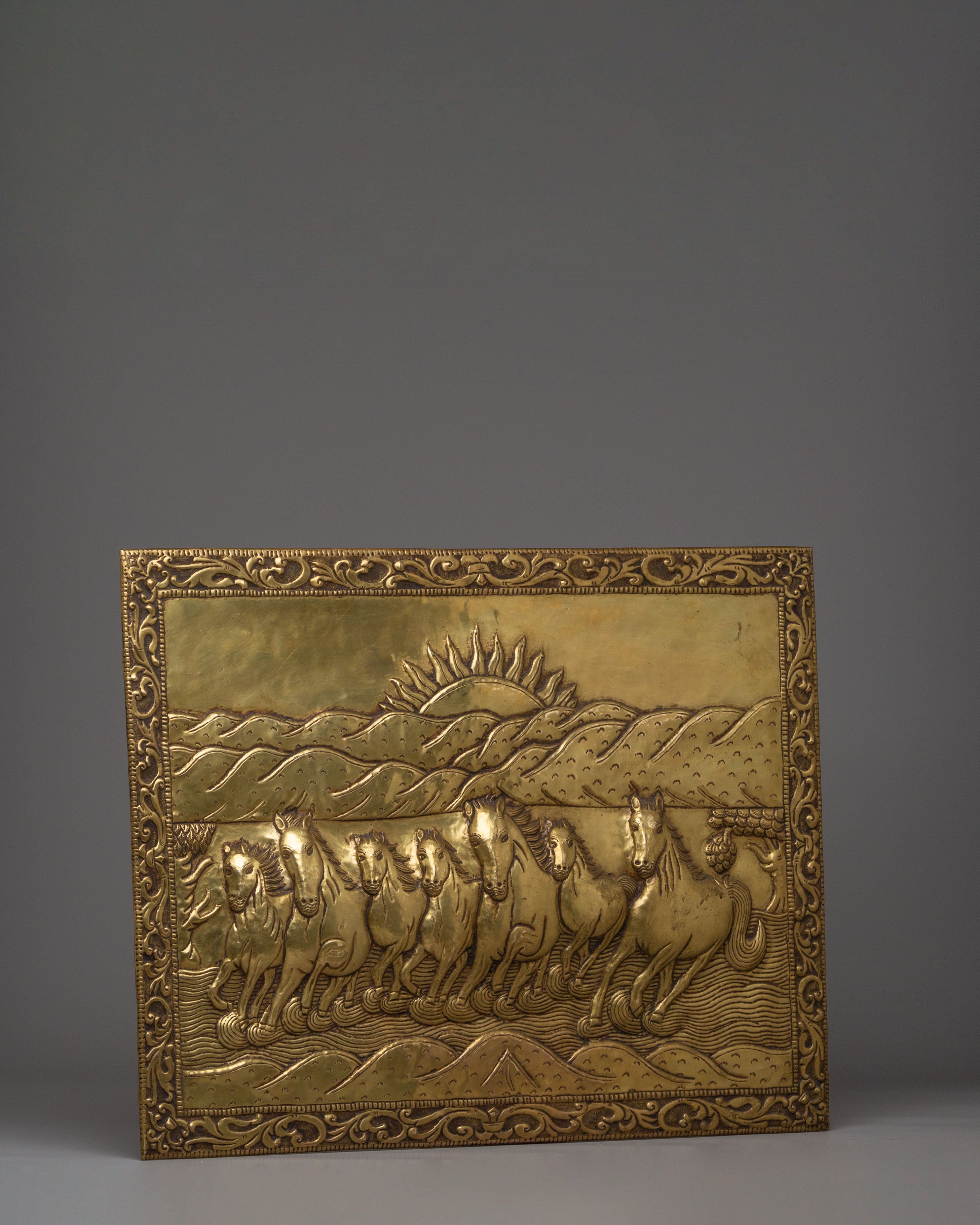 Copper Seven Horses Wall Hanging | Tibetan Decor