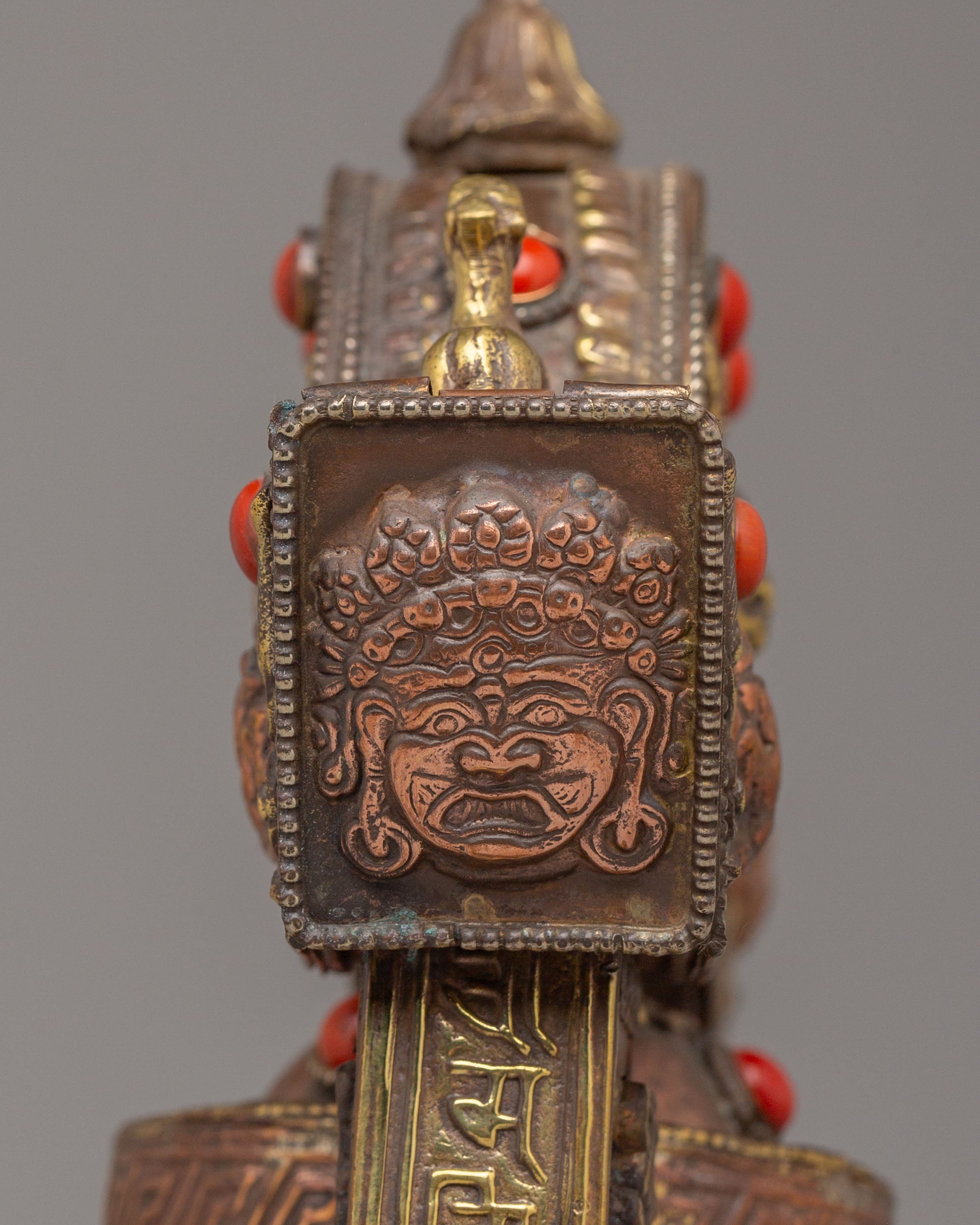 Traditional Mantra Prayer Wheel | Tibetan Copper Body with Gemstones