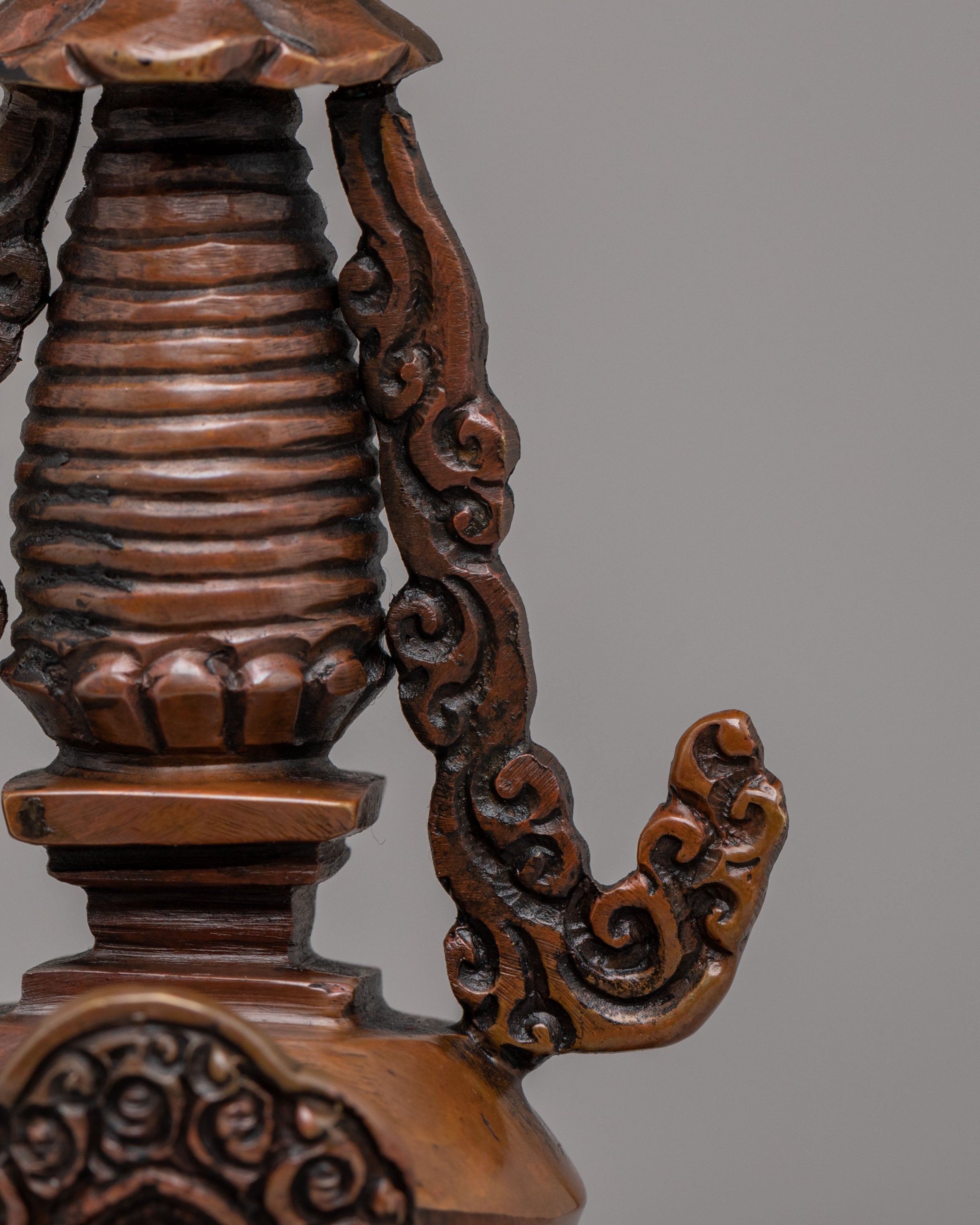 Traditional Lotus Blossom Stupa | Handcrafted Oxidized Copper Sacred Decor