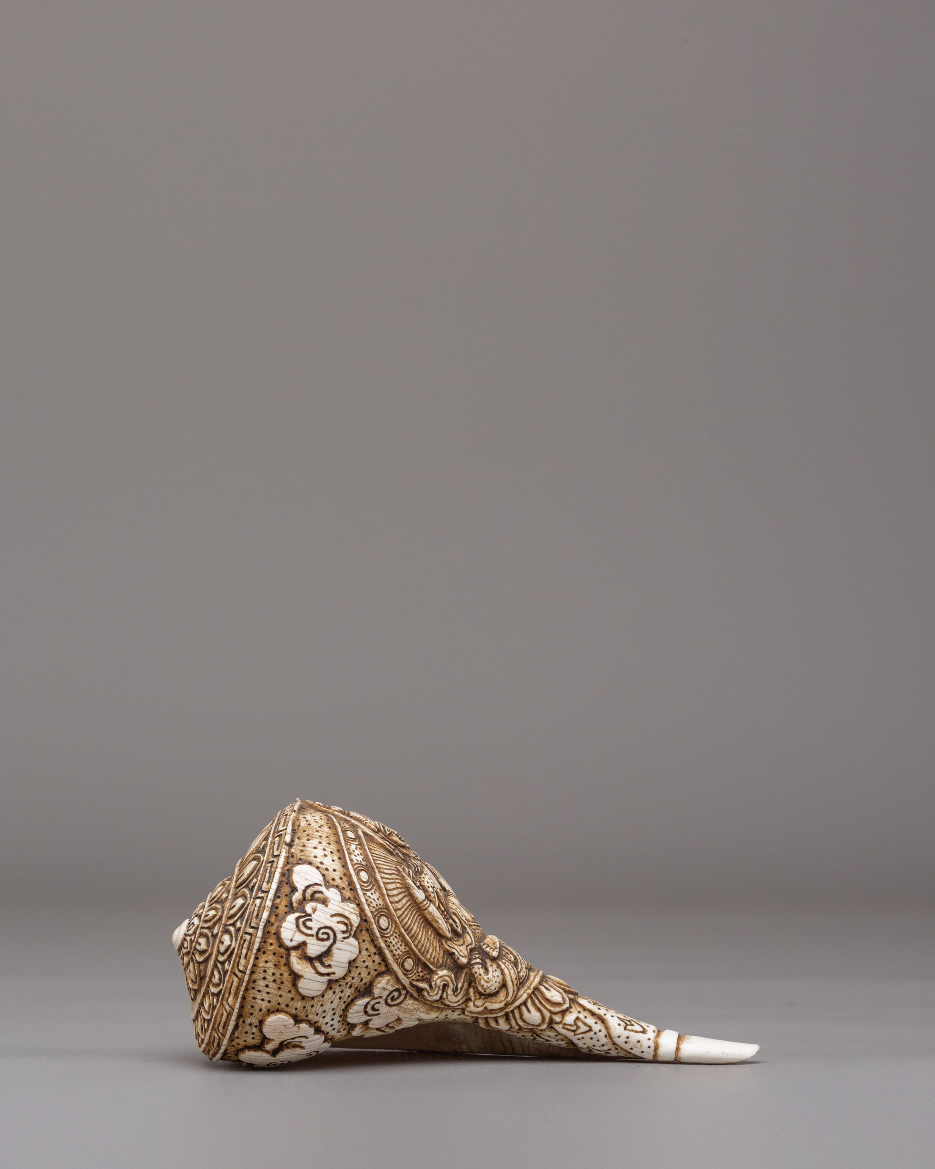 Handmade Conch With Deity Design | Unique Tibetan Artifact