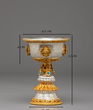 Tibetan Butter Lamp for Light Offering | Gold Silver Plated Altar Light