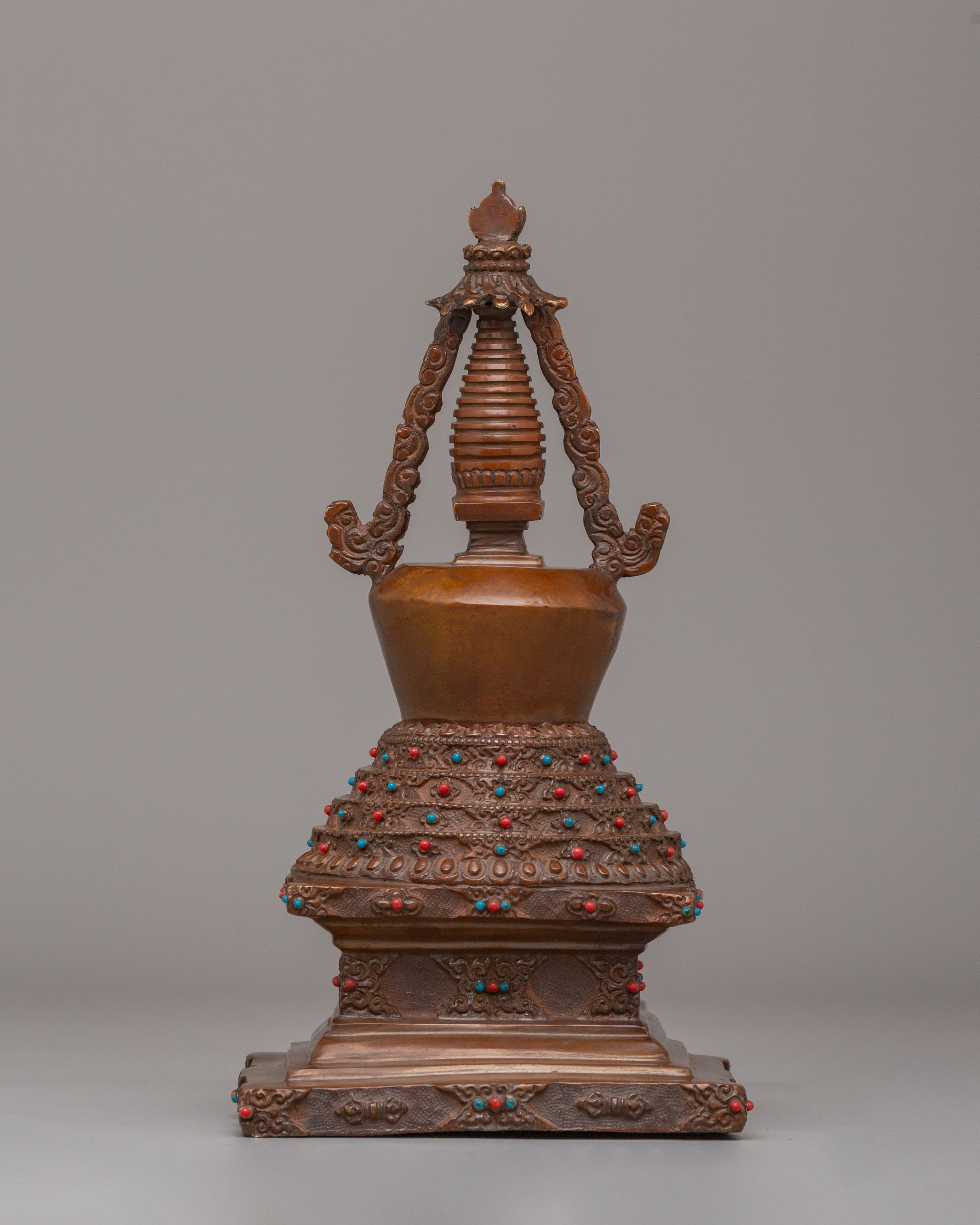 Traditional Lotus Blossom Stupa for Ritual |Oxidized Copper Shrine