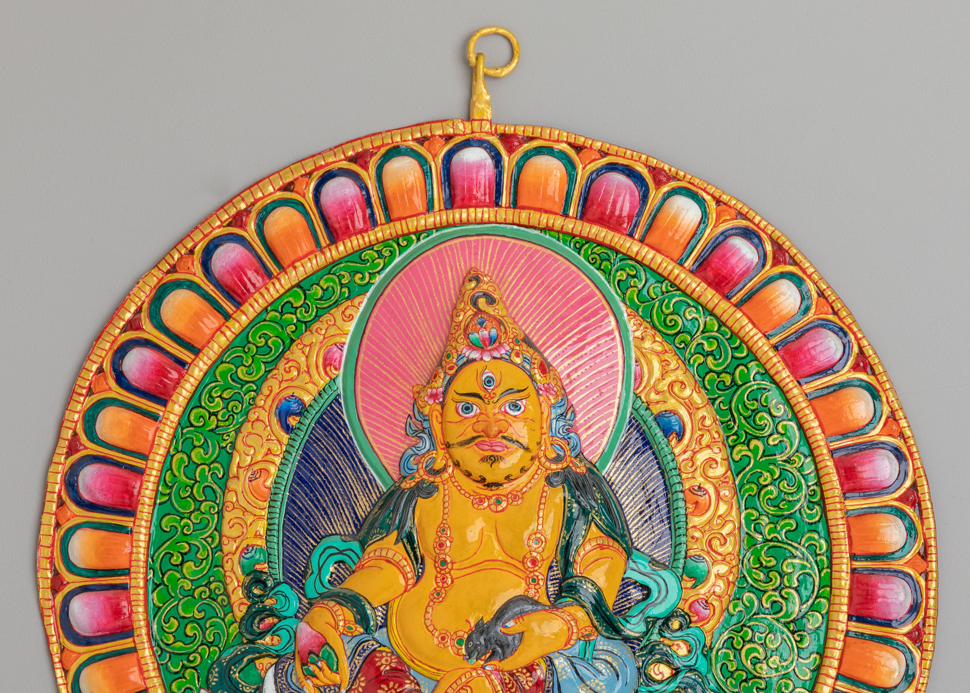 Dzambhala Altar Wall Hanging | Tibetan Copper Mandala | Spiritual Wealth Decor