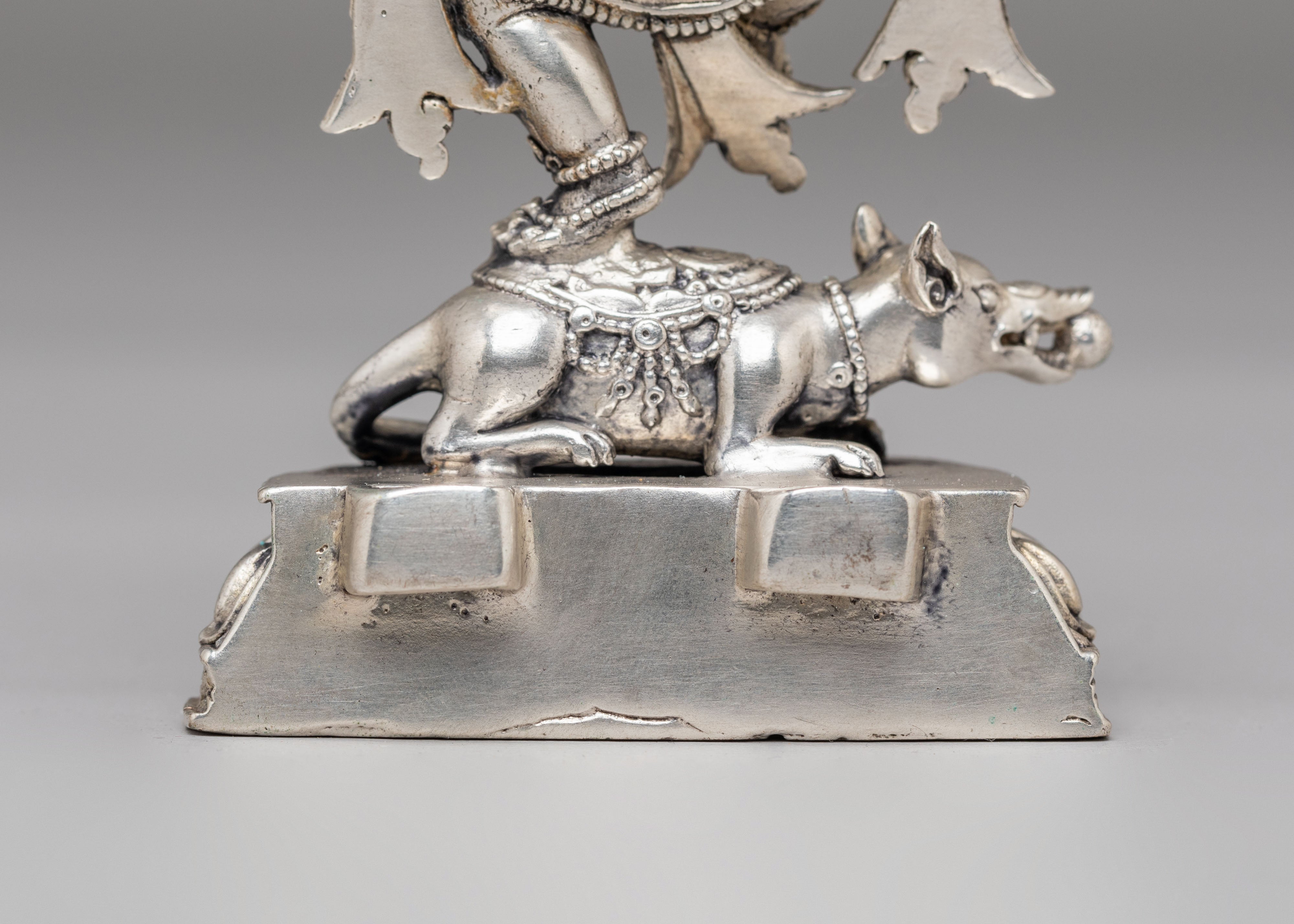 12-Armed Maha Rakta Ganesh Statue | Machine Made Silver Plated Hindu Deity