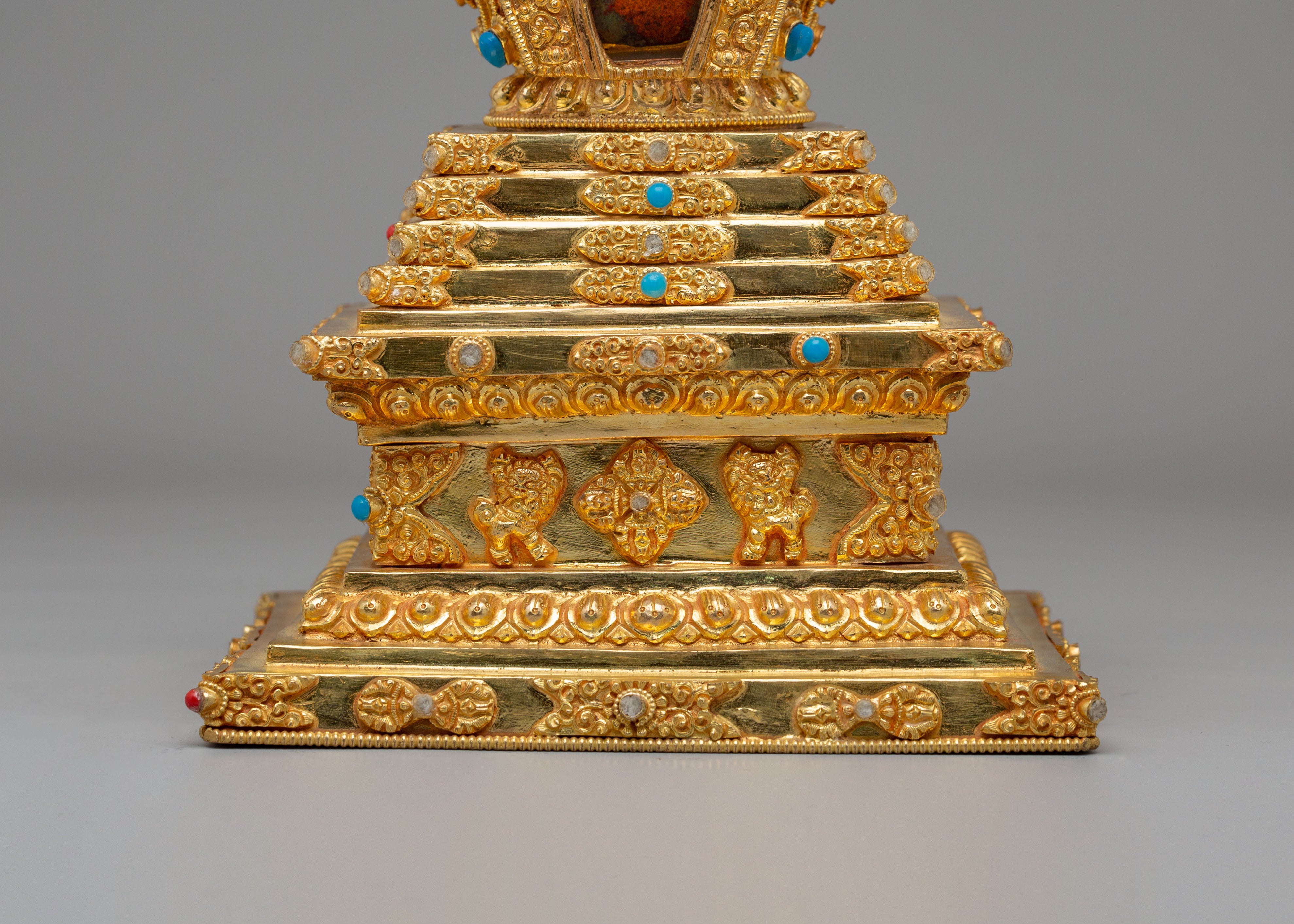 Gold Plated Altar Enlightenment Stupa | Handcrafted Tibetan Buddhist Shrine