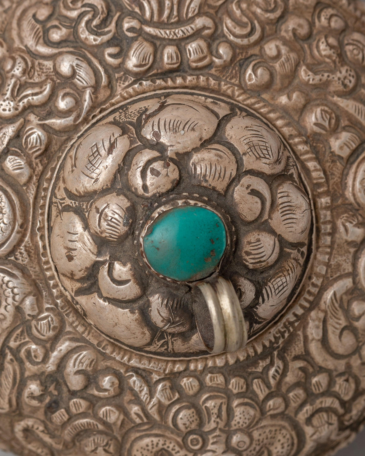 Buddhist Snuff Bottle | Handcrafted Silver Dragon Engraved Vessel
