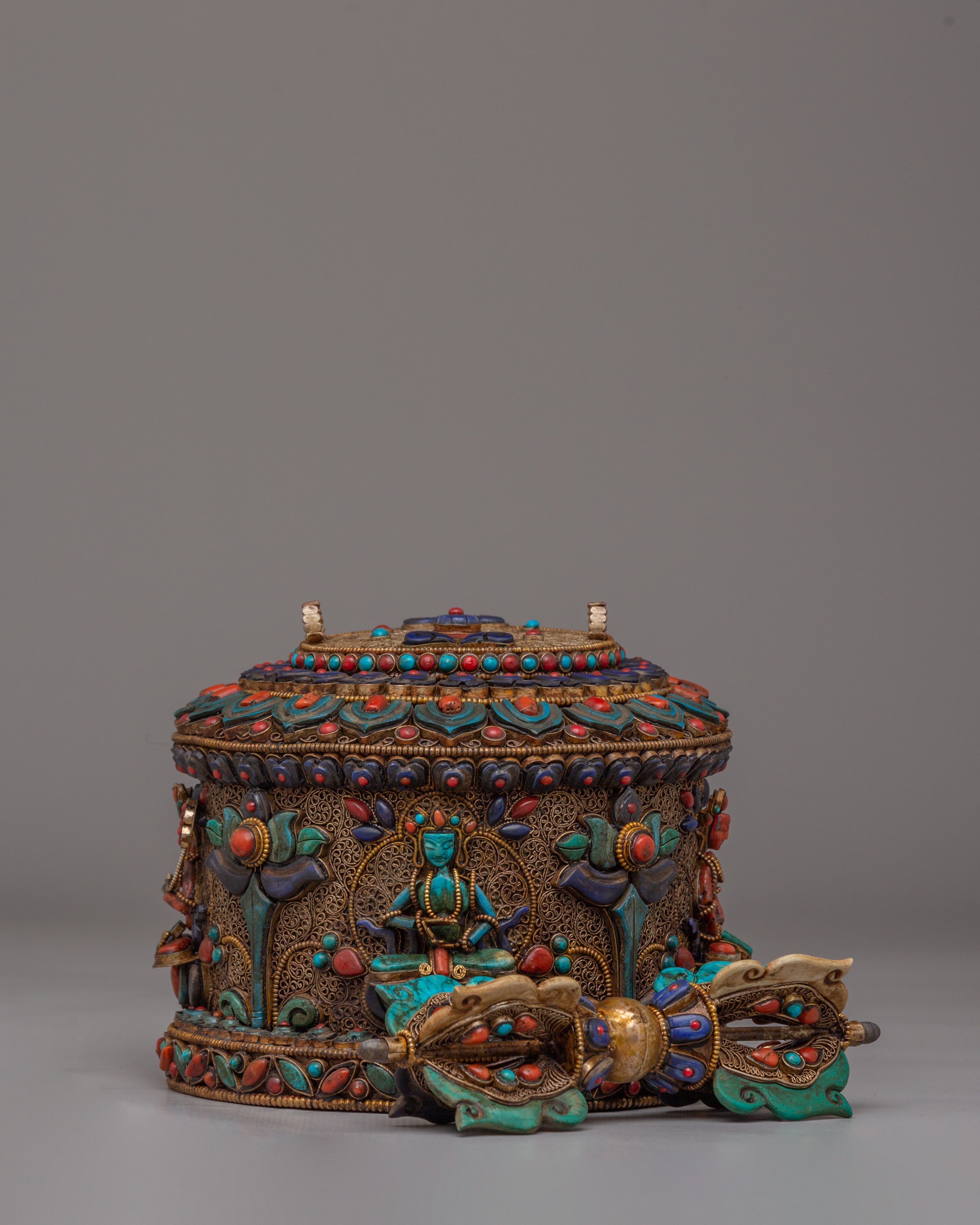 Tibetan Vajra with Dharma Dhatu | Gemstone-Inlaid Buddhist Sacred Artwork