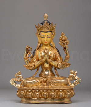 Handcrafted Copper Statue of Chenrezig