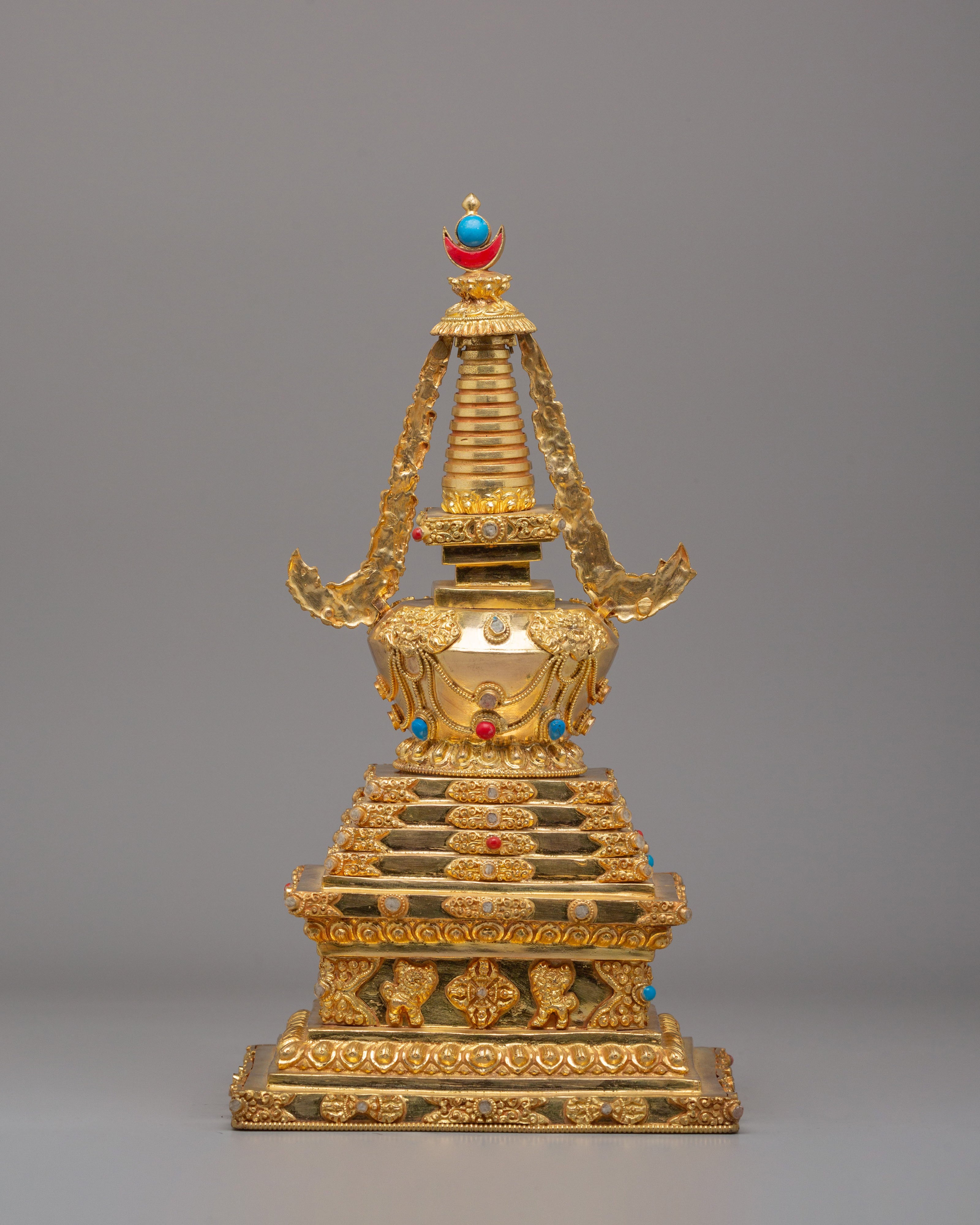 Gold Plated Altar Enlightenment Stupa | Handcrafted Tibetan Buddhist Shrine