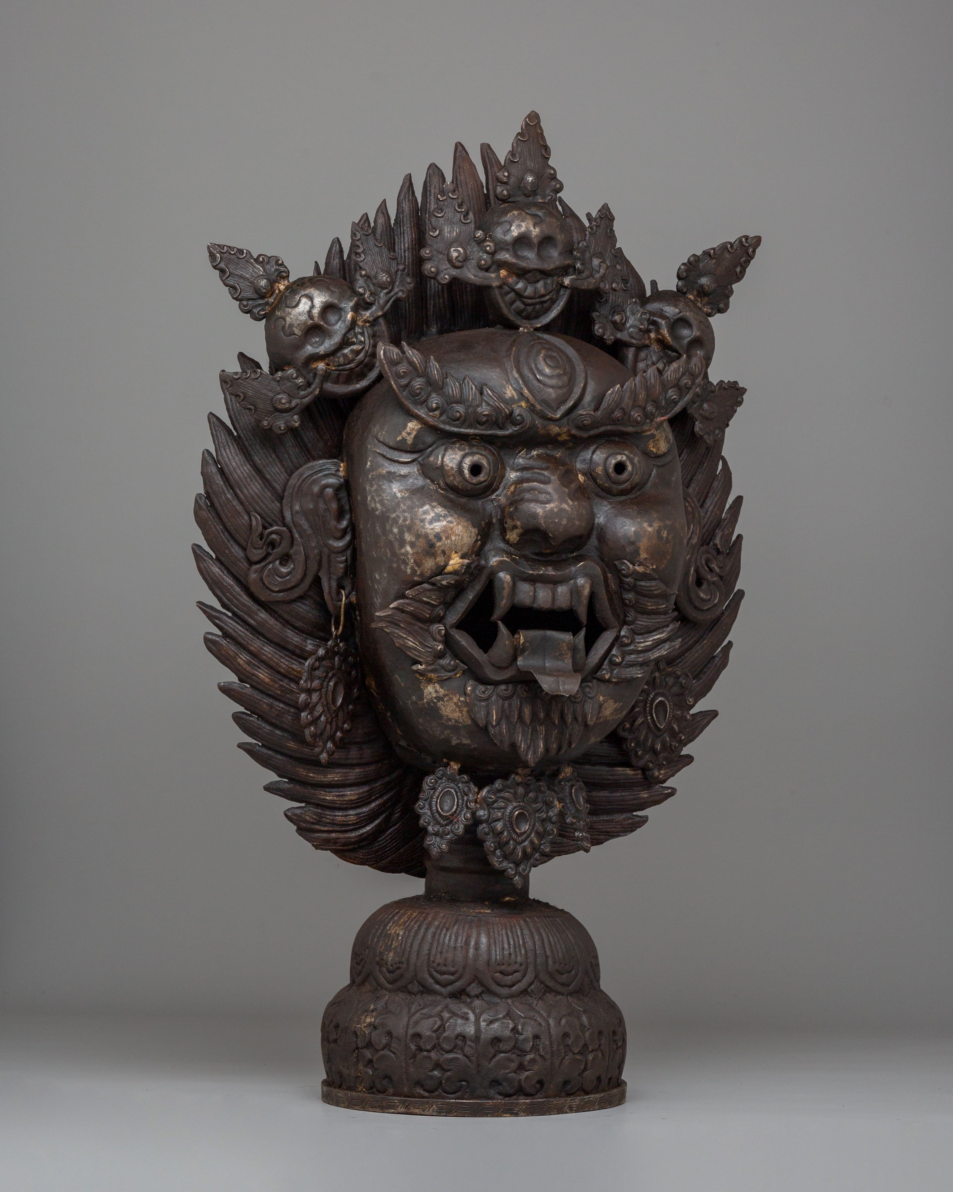 Traditional Bhairava Face Sculpture | Tibetan Wrathful Deity Altar Decor