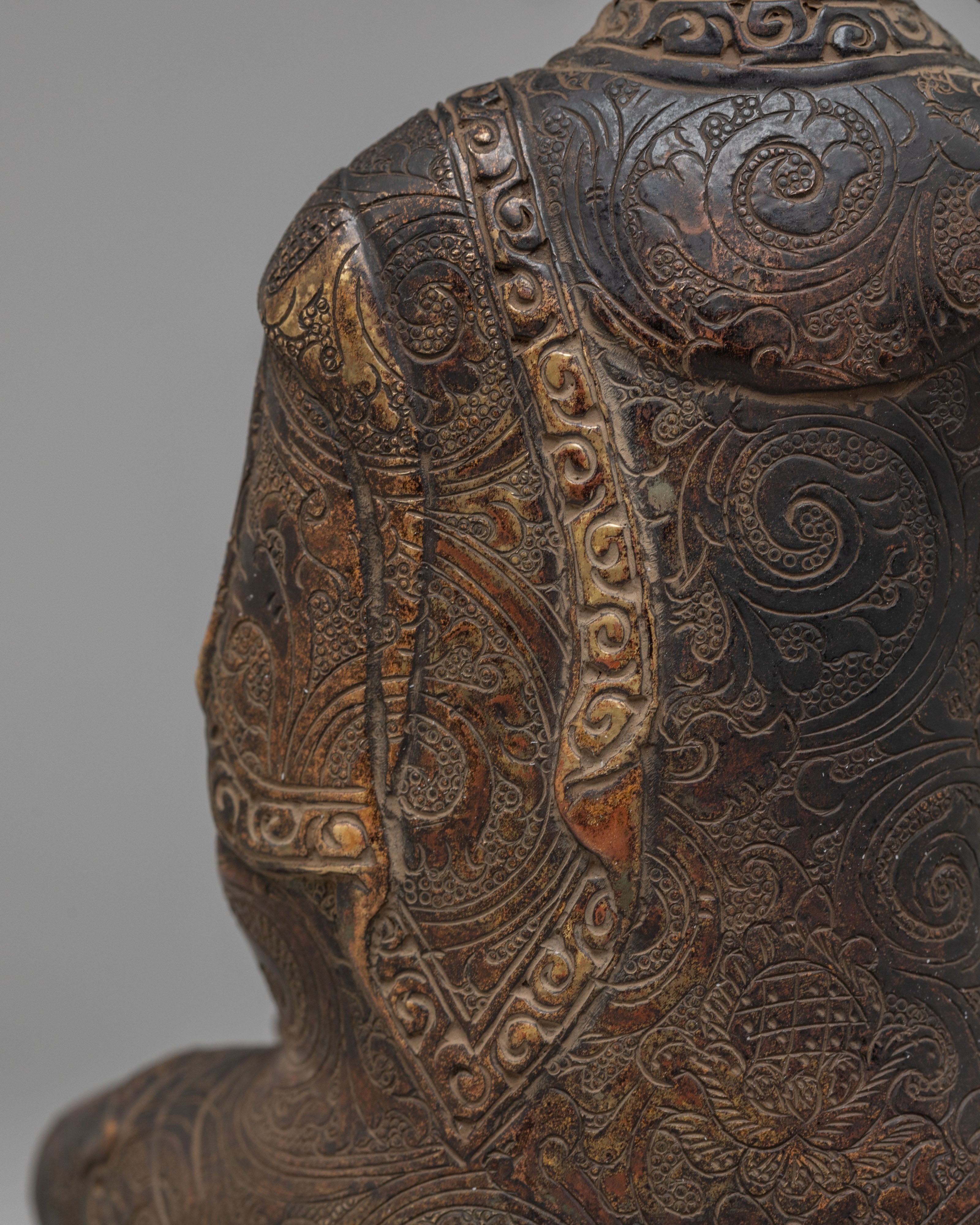 Tibetan Buddha Shakyamuni Sculpture | Oxidized Brass Buddha Figure