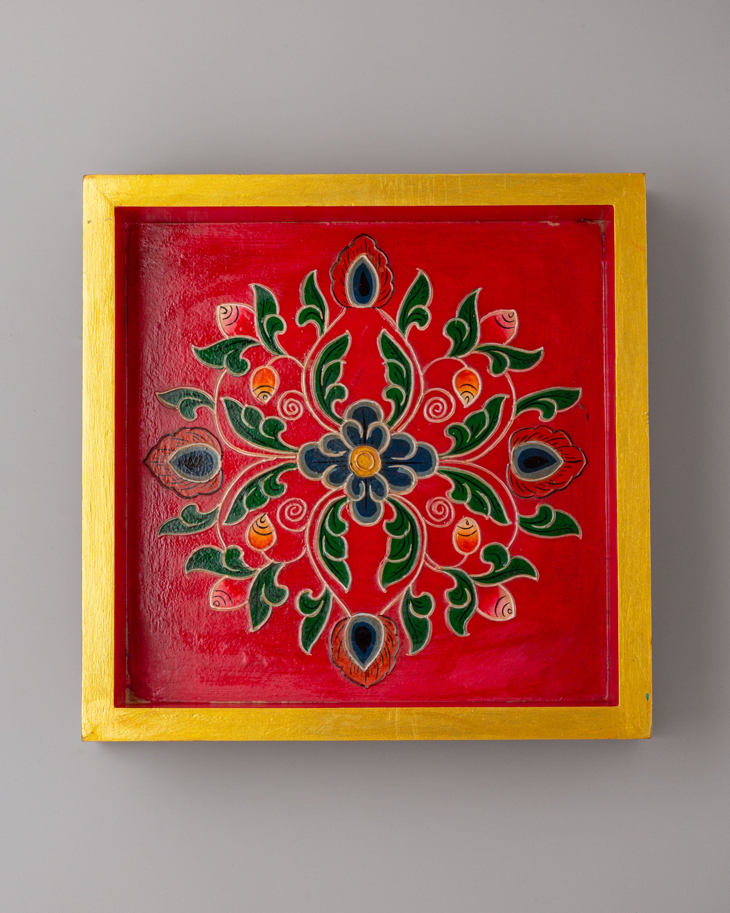 Handmade Tibetan Tray | Wooden Buddhist Offering Tray
