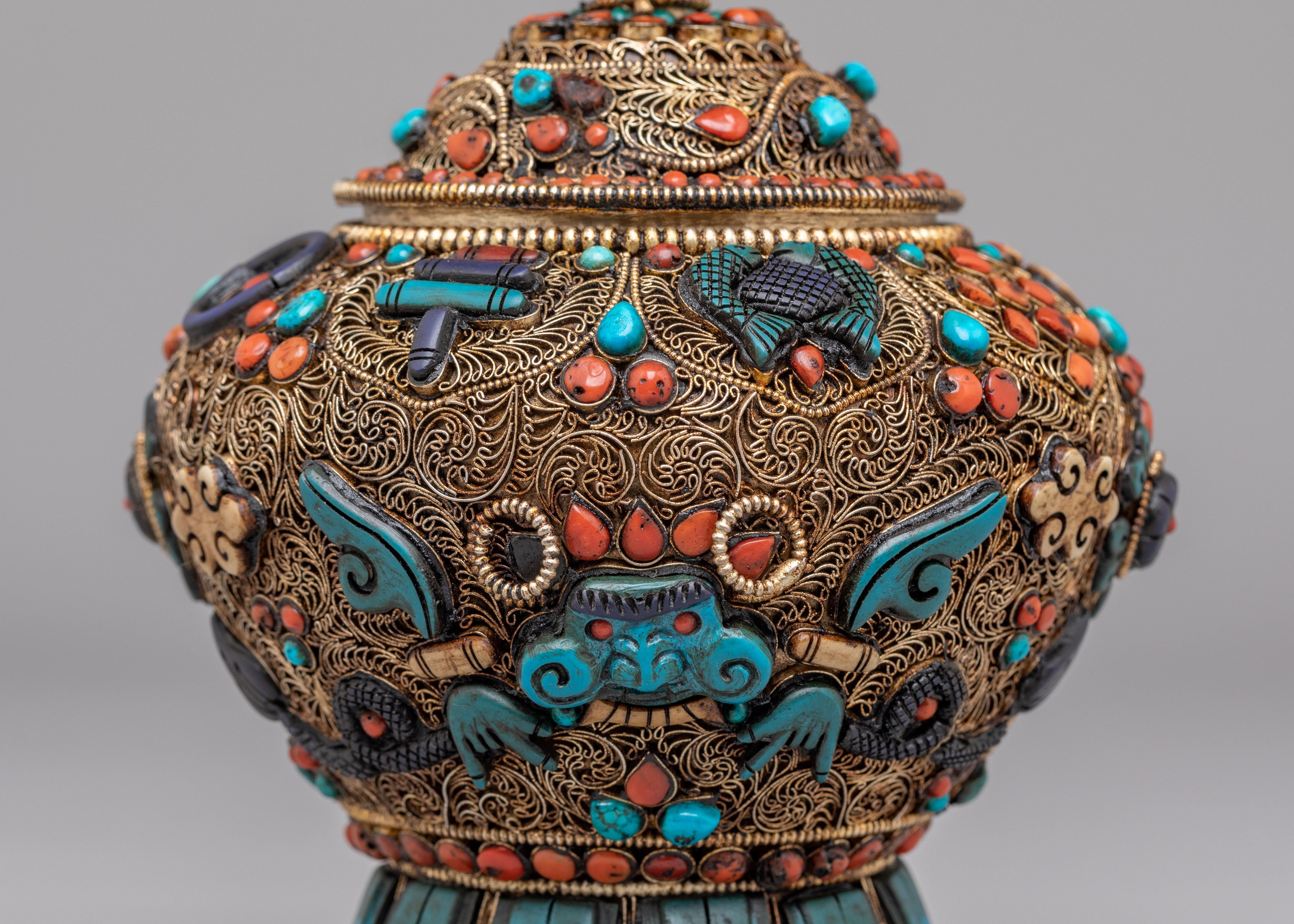 Buddhist Ceremonial Rice Pot Vessel | Spiritual Symbolism for Blessings