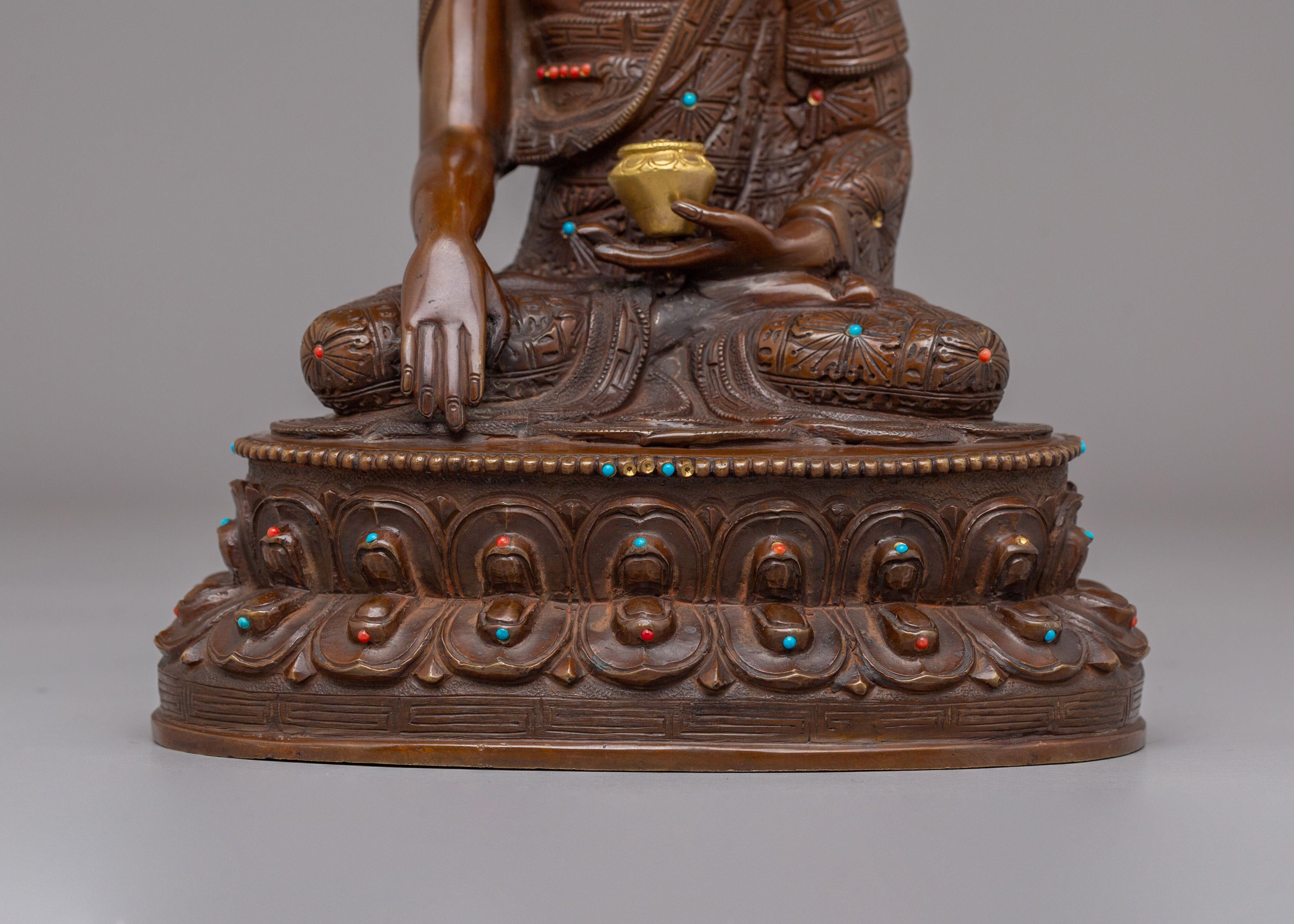 Handcrafted Shakyamuni Buddha Sculpture | Oxidized Copper Body with 24K Gold Plating