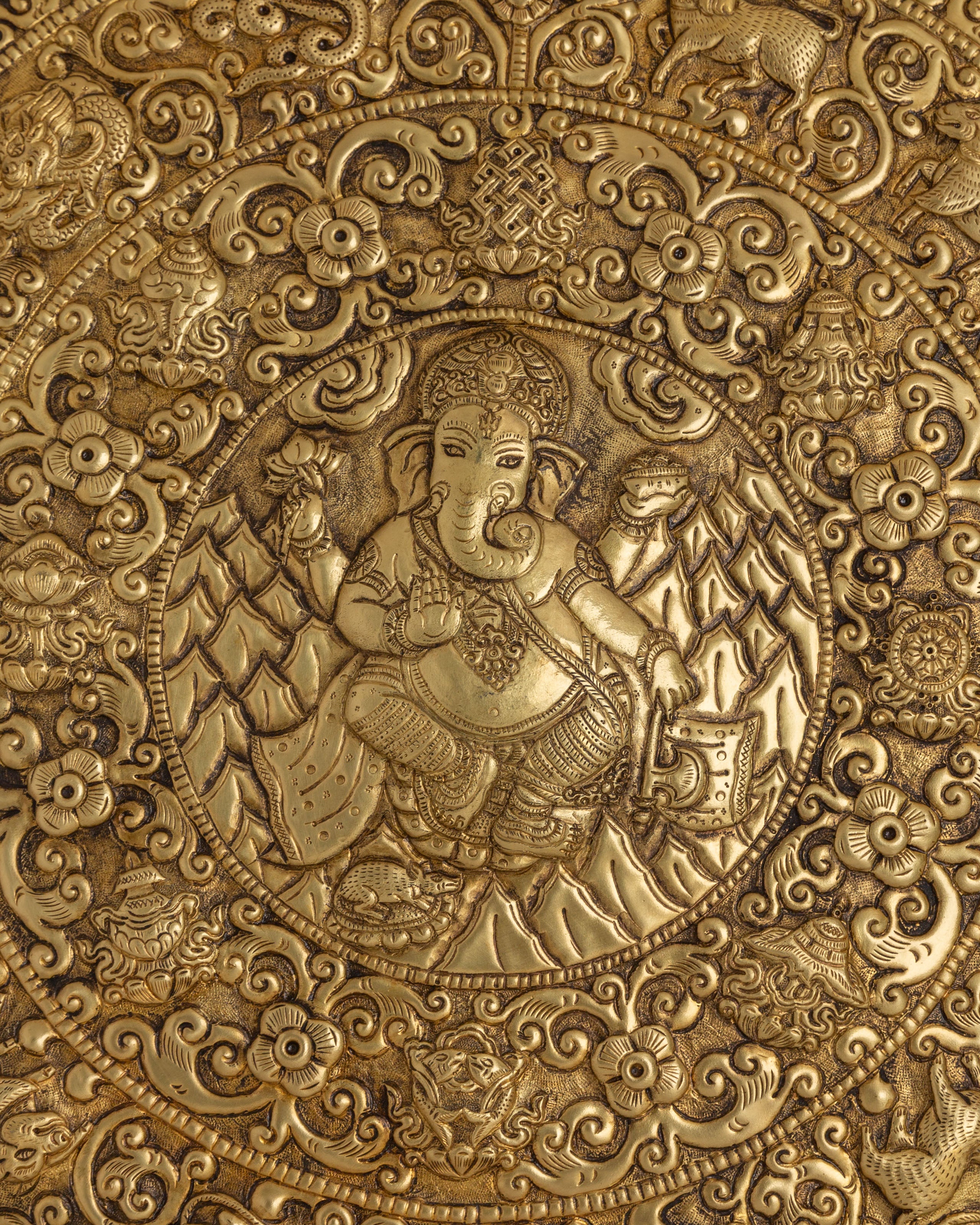 Traditional Ganesha Mandala Wall Hanging | Gemstone Inlaid Copper