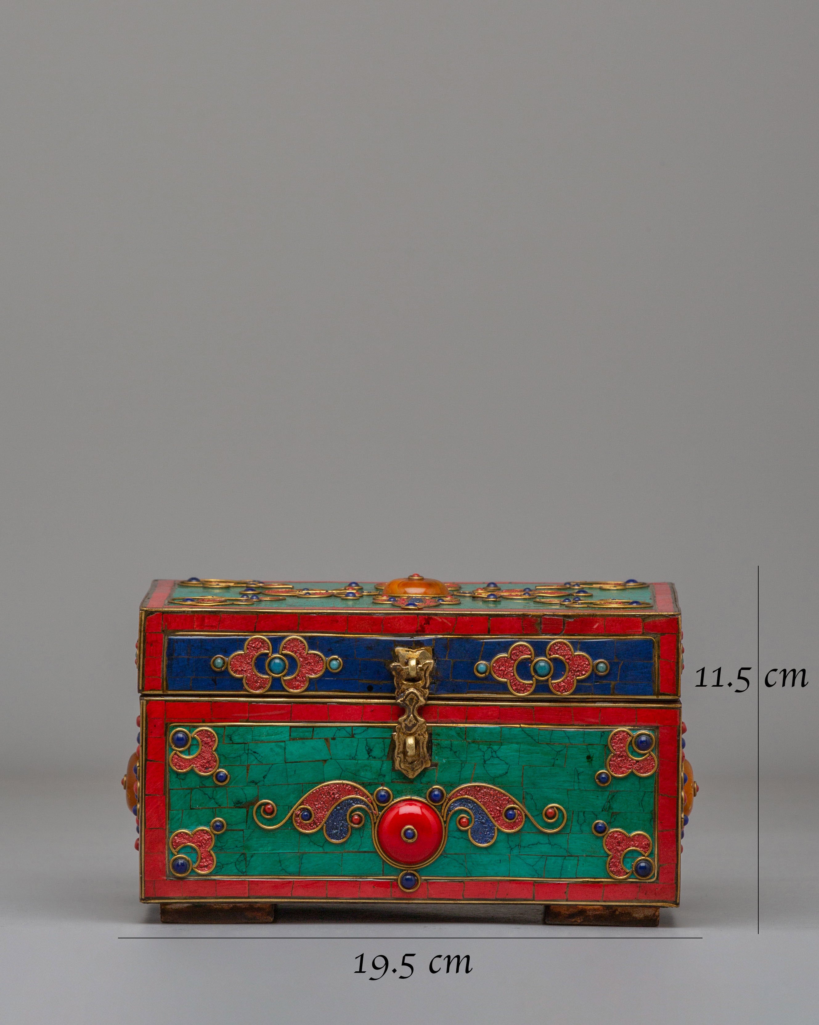 Himalayan Jewellery Storage Box | Gemstone Decorated Wooden Treasure Chest