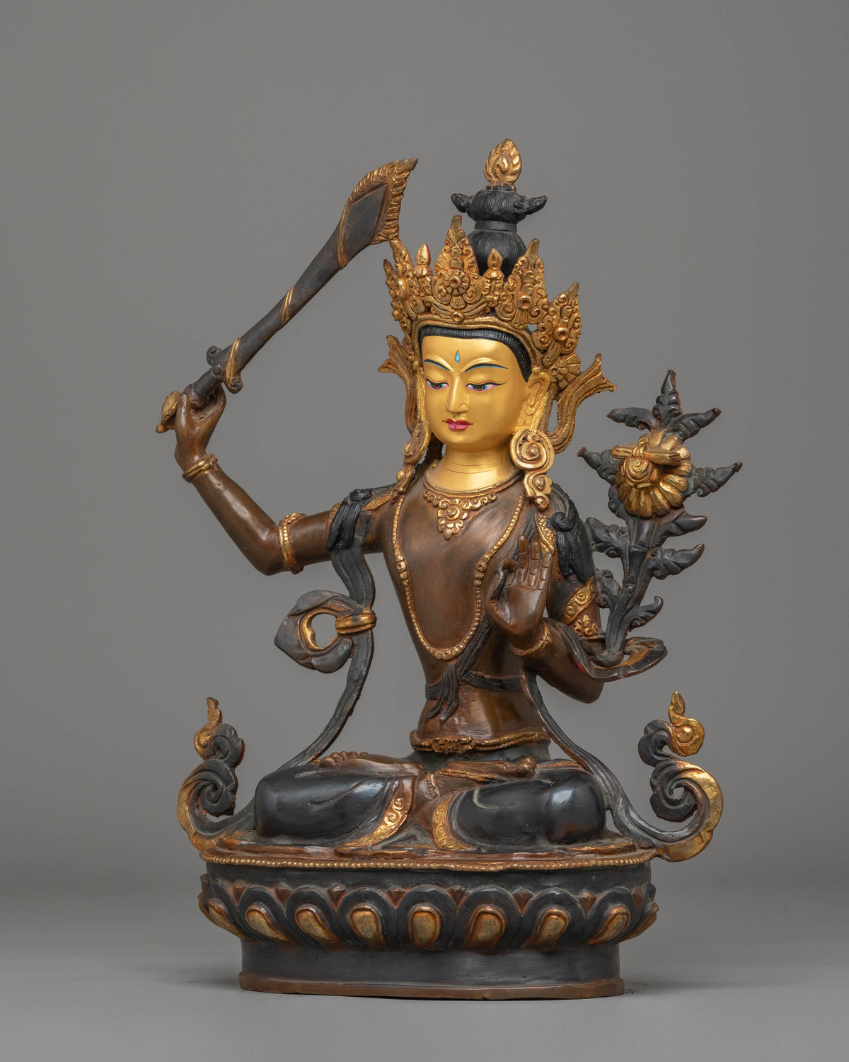 Handcrafted Copper Manjushri Statue | Wisdom Deity