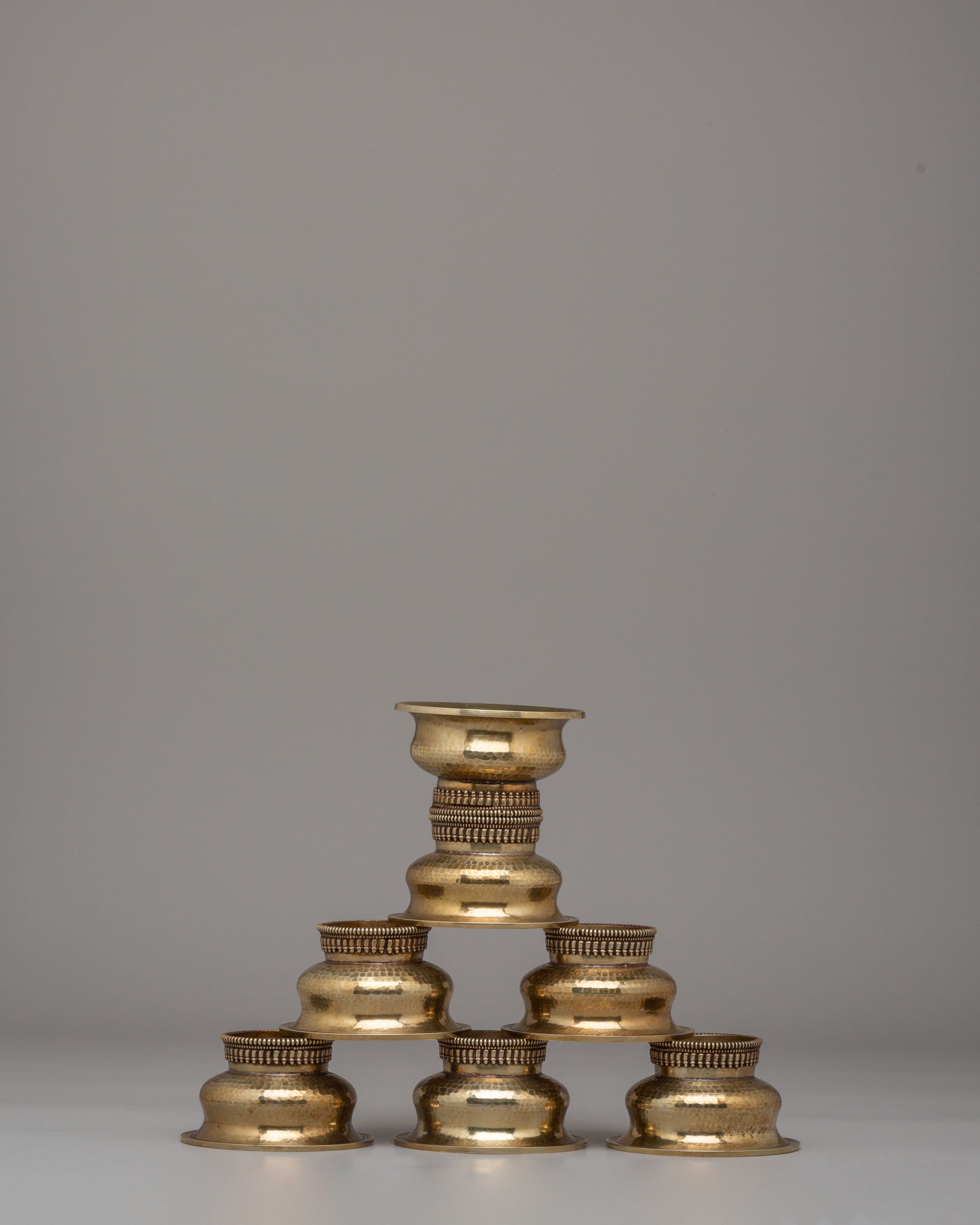 Himalayan Buddhist Offering Bowls Set | Sacred Tibetan Altar Decor