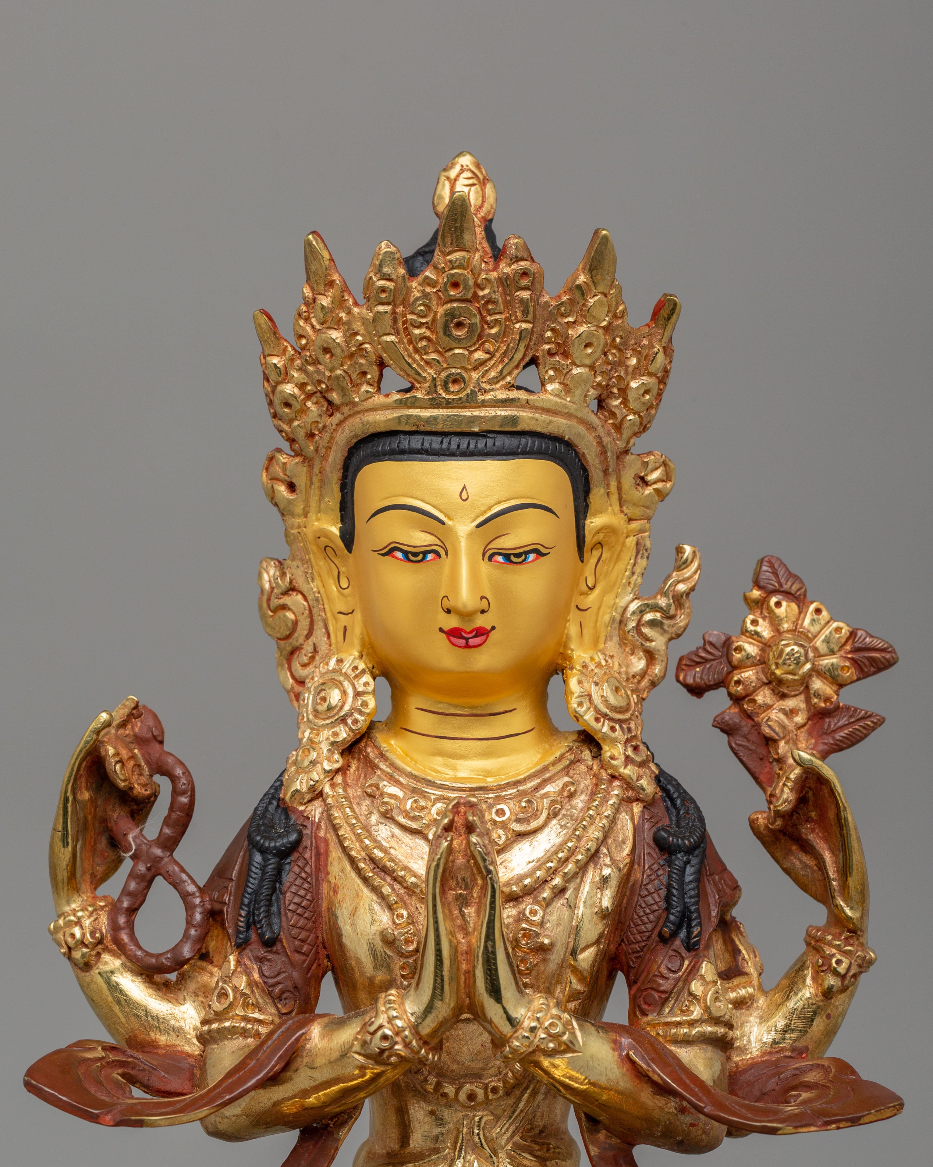 Handmade Four Armed Chenrezig Statue | Tibetan Bodhisattva of Compassion