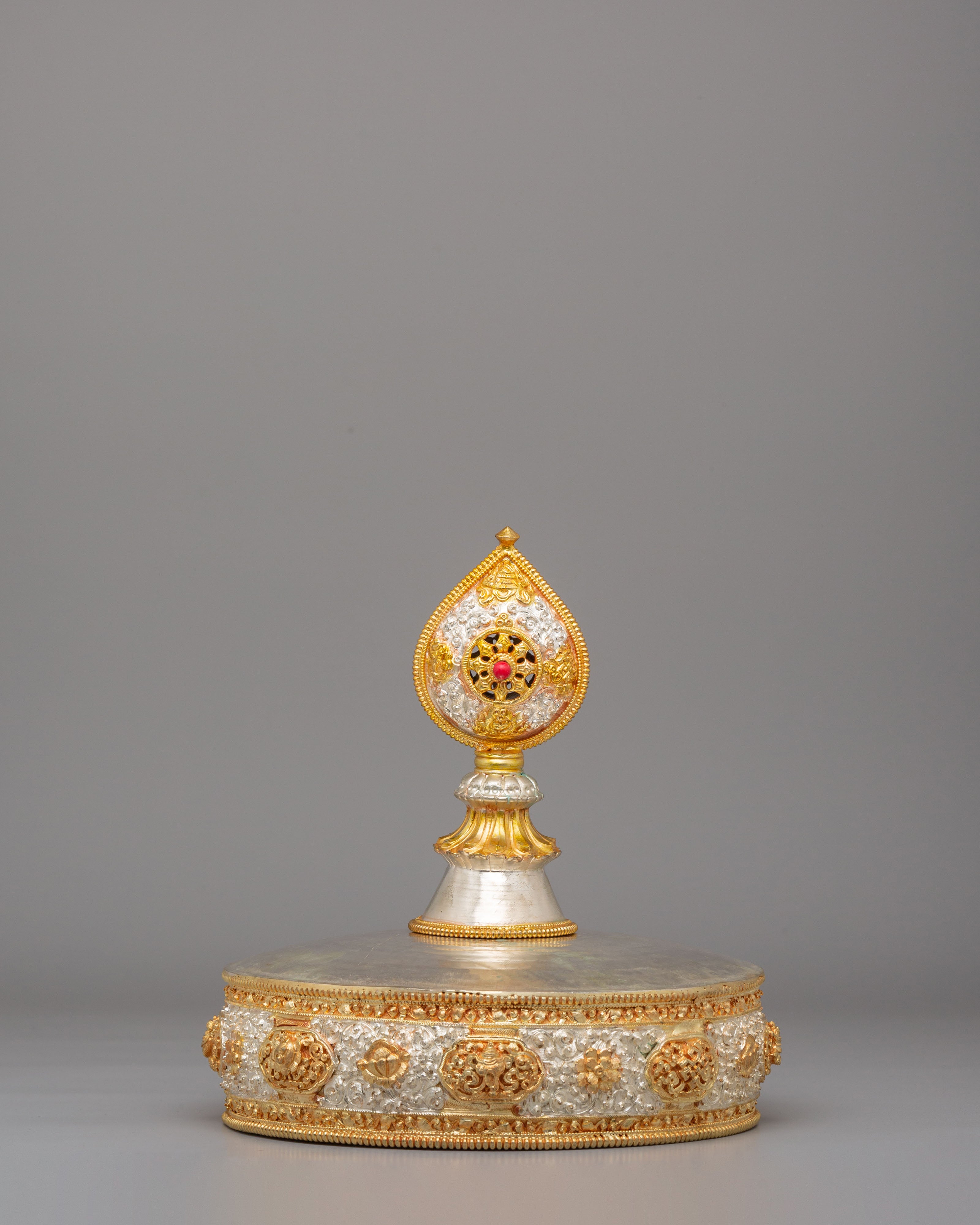 Gold-Plated Tibetan Mandala  Offering | Sacred Tibetan Buddhist Ritual Object