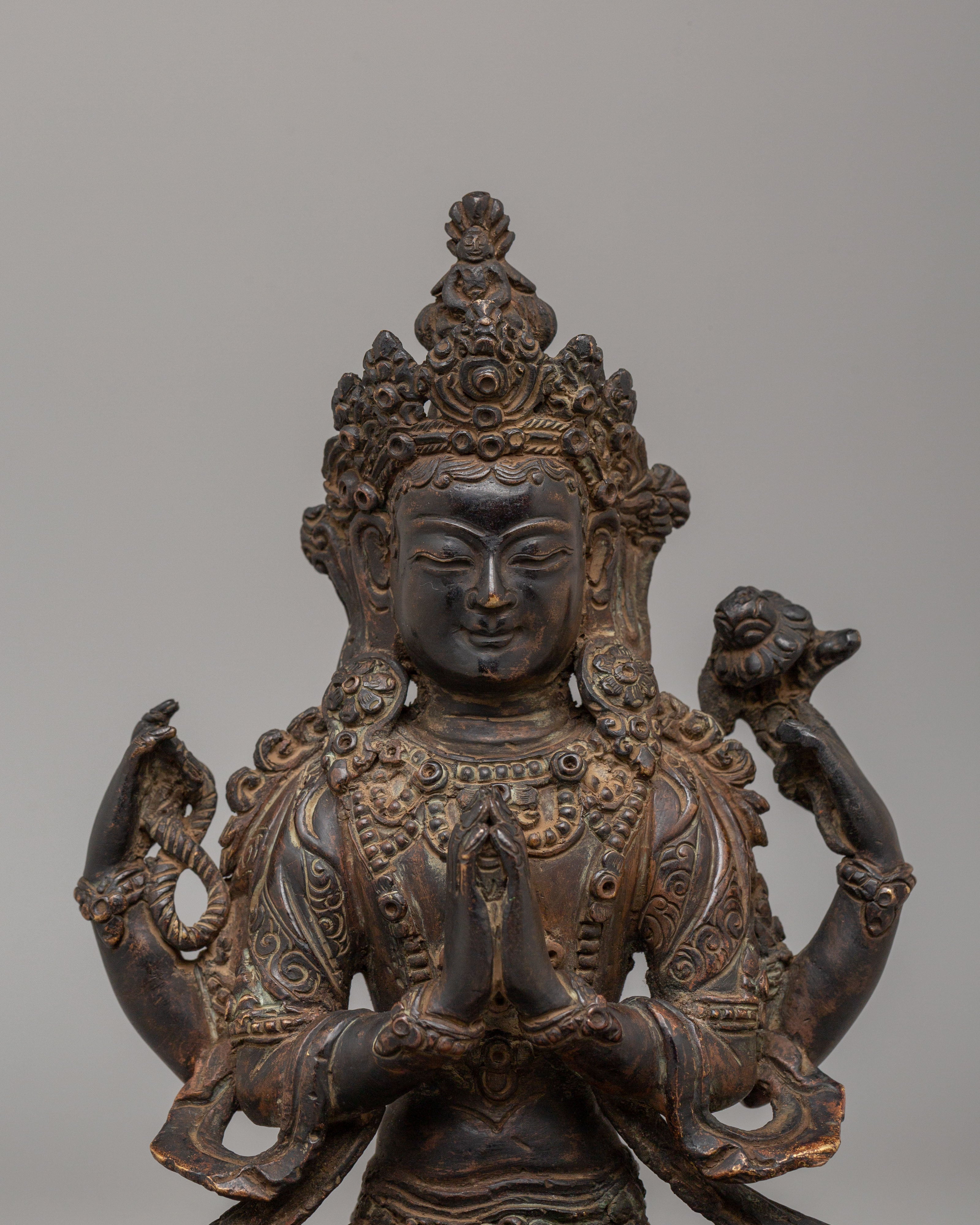 Handmade Buddhist Chenrezig Sculpture | Tibetan Avalokiteshvara Artwork