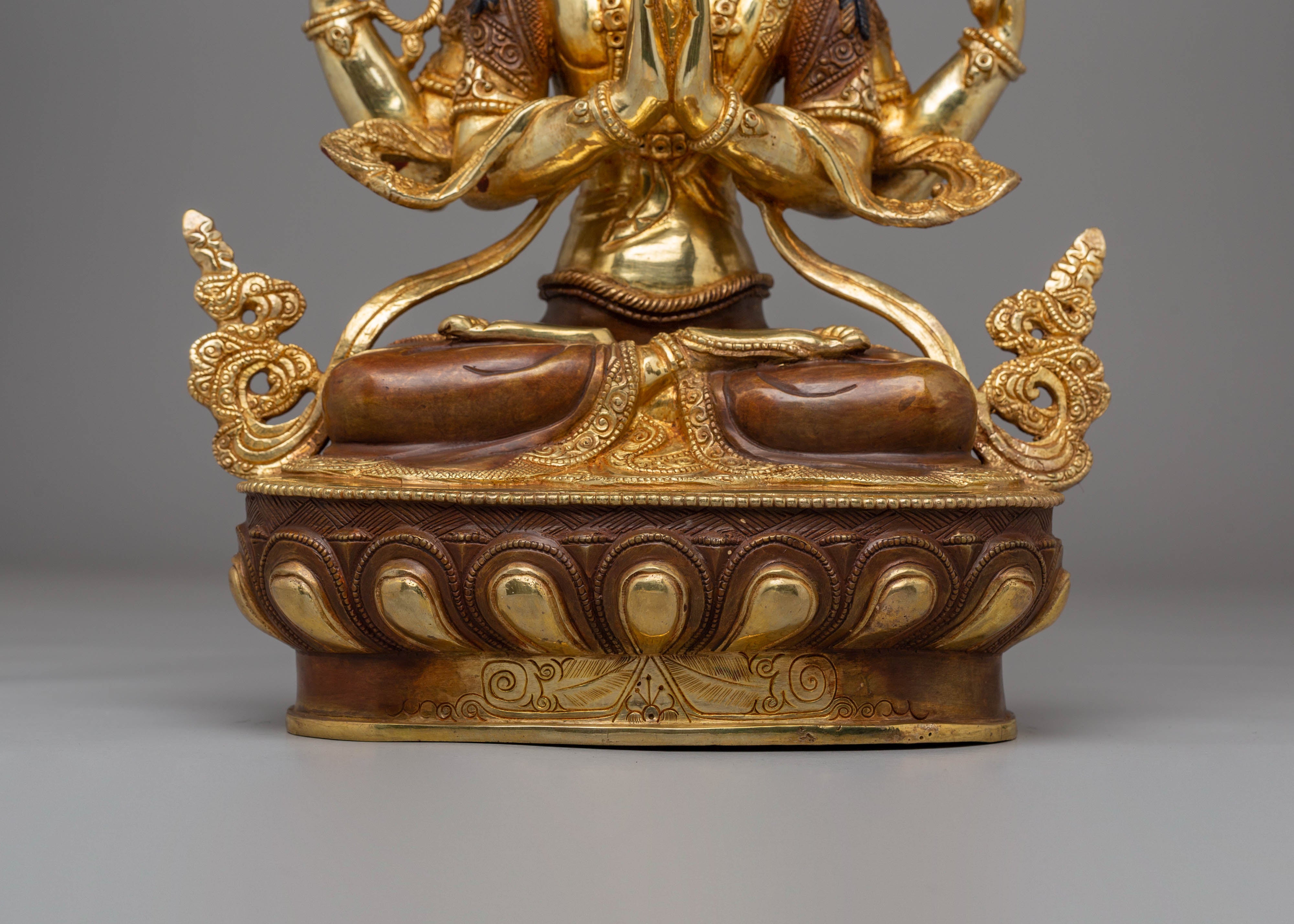 Handmade Golden Statue of Chenrezig | Tibetan Artwork