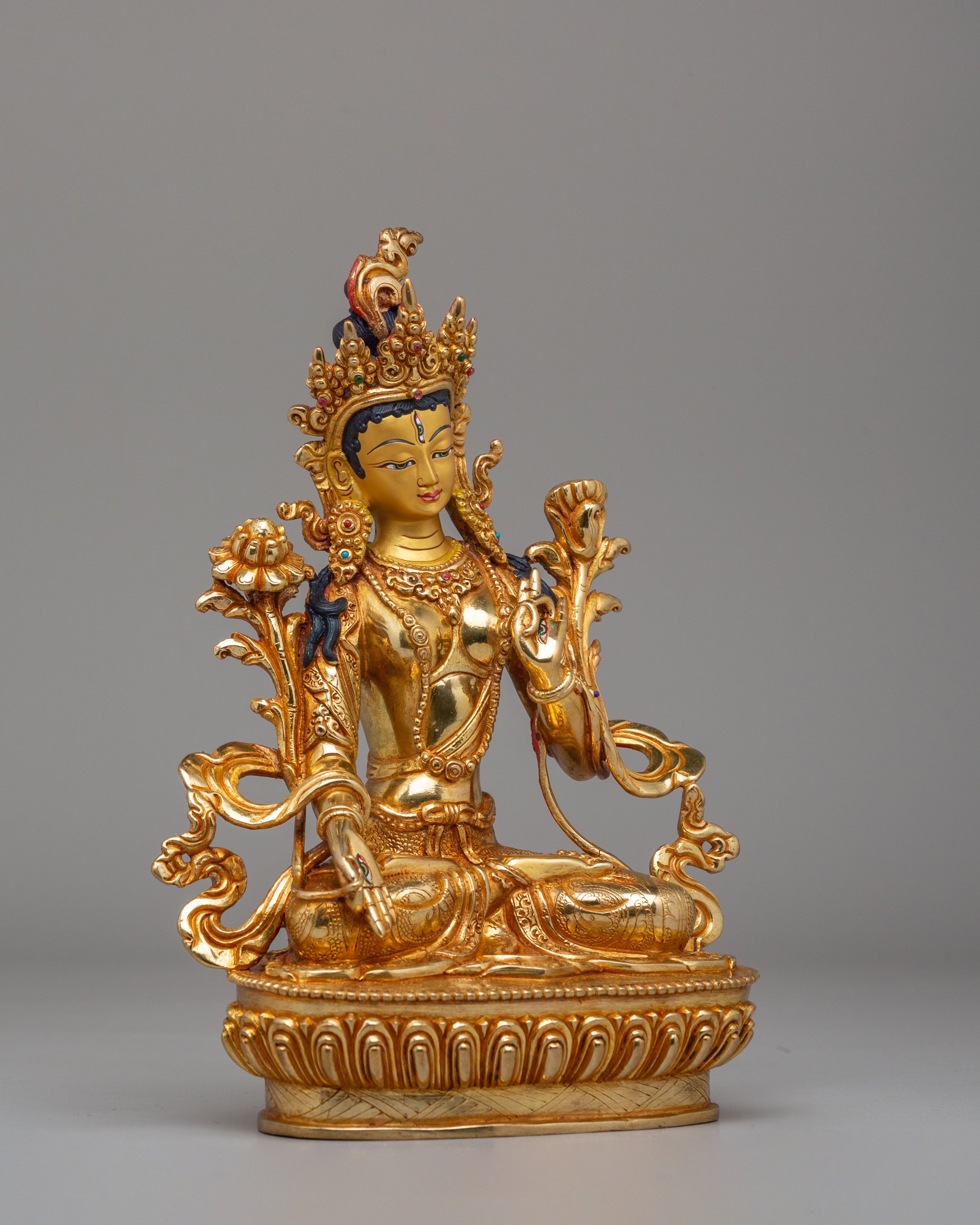 Traditional White Tara Statue | Handmade Tibetan Artwork