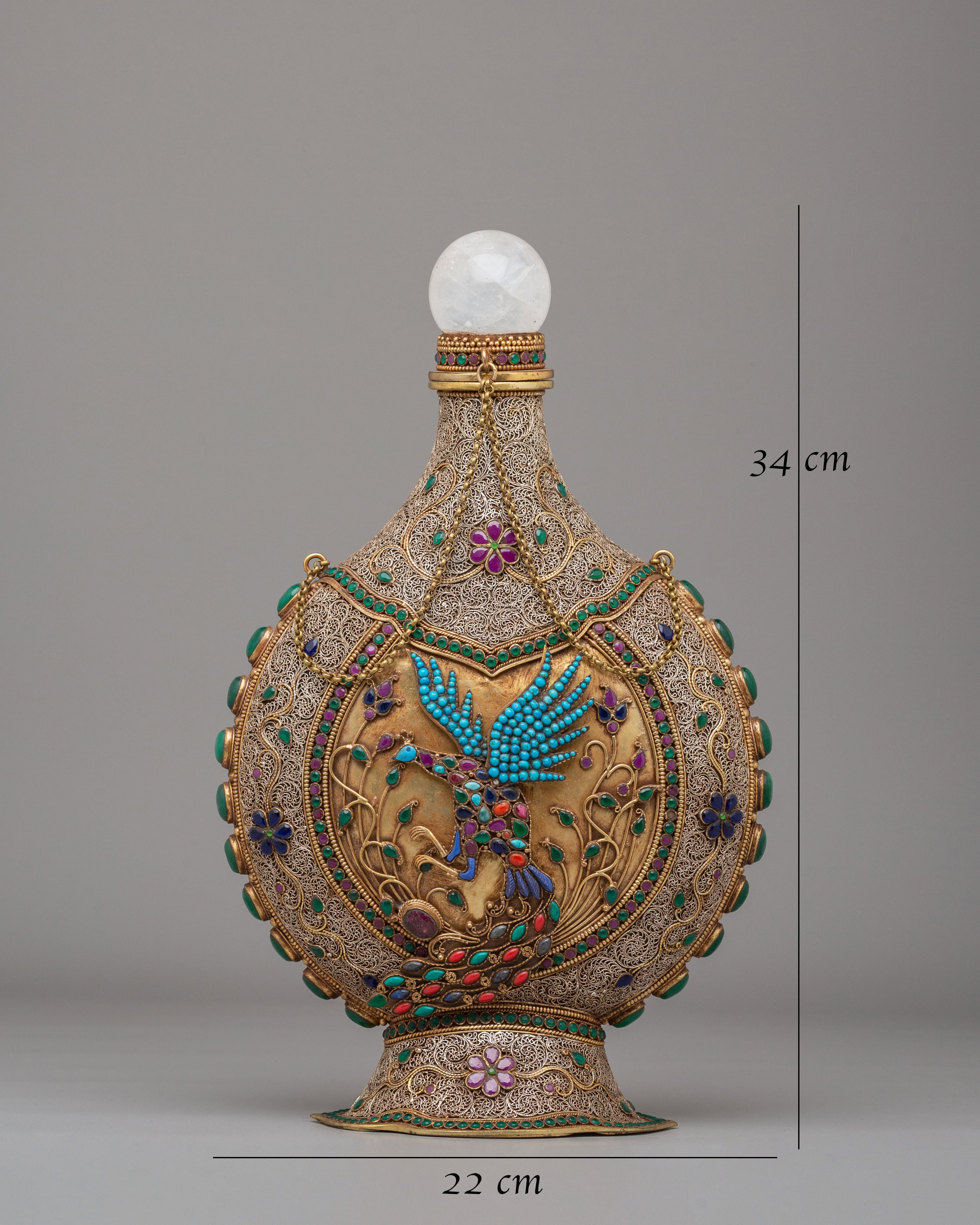 Handcrafted Snuffpot With Peacock Design | Copper Silver Artwork