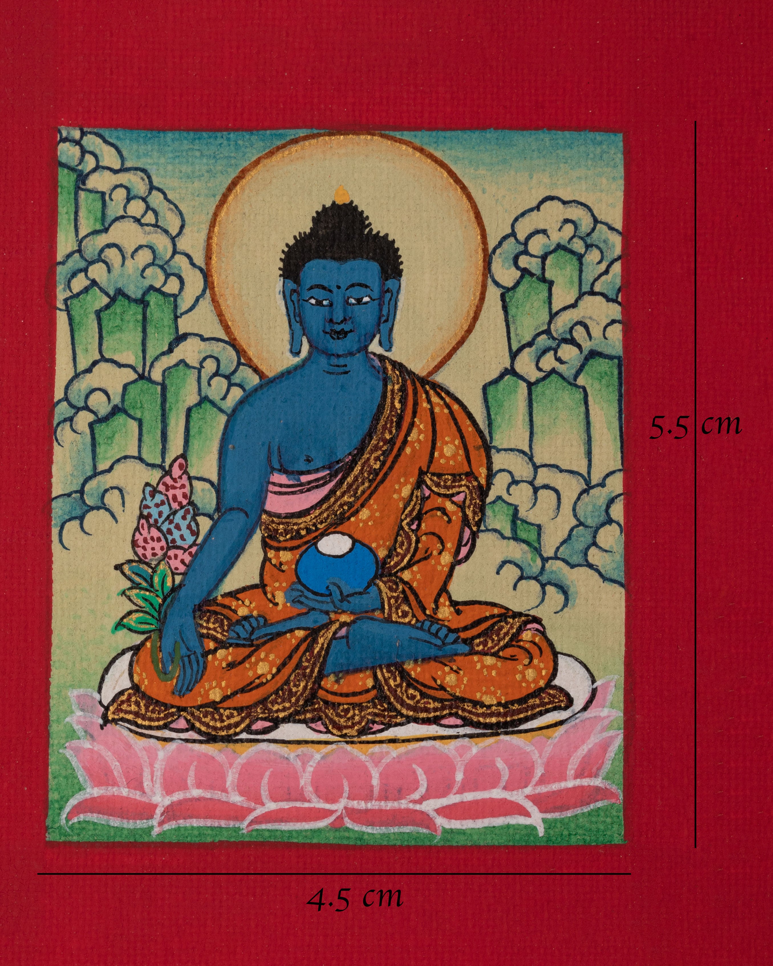 Tibetan Medicine Buddha Thangka for Locket | Sacred Symbol of Healing and Compassion