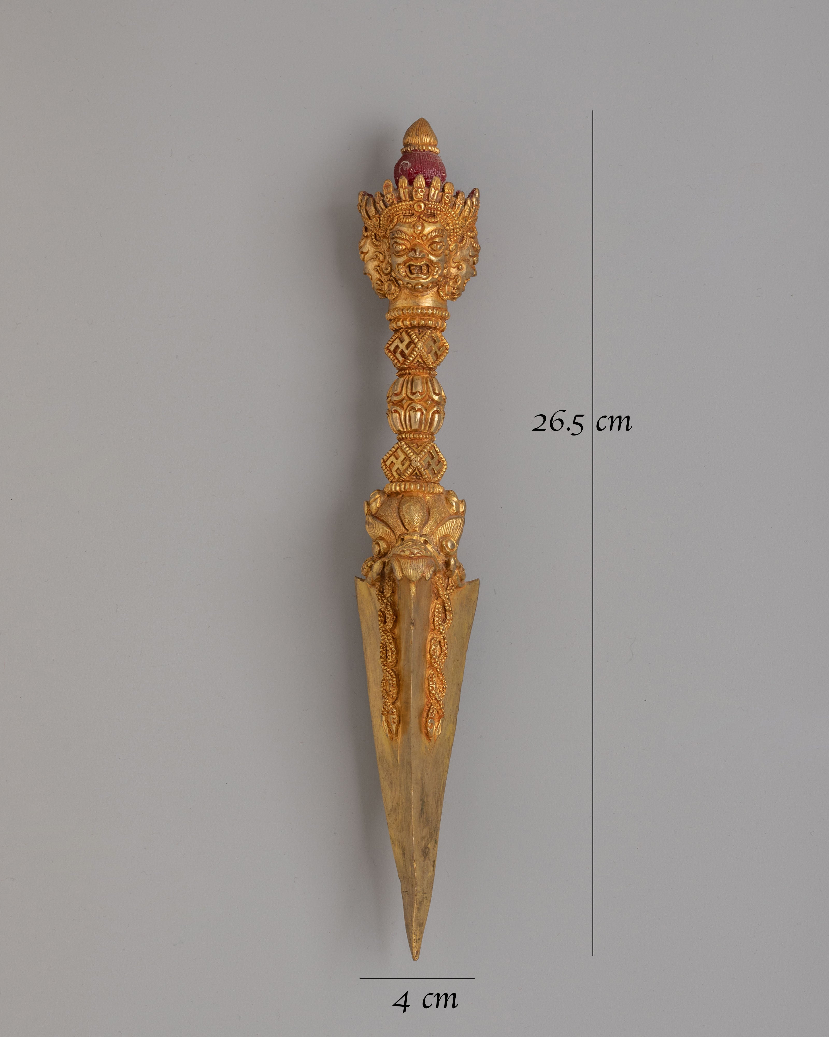 Traditional Buddhist Phurba Dagger | Gold Plated Copper Ritual Dagger
