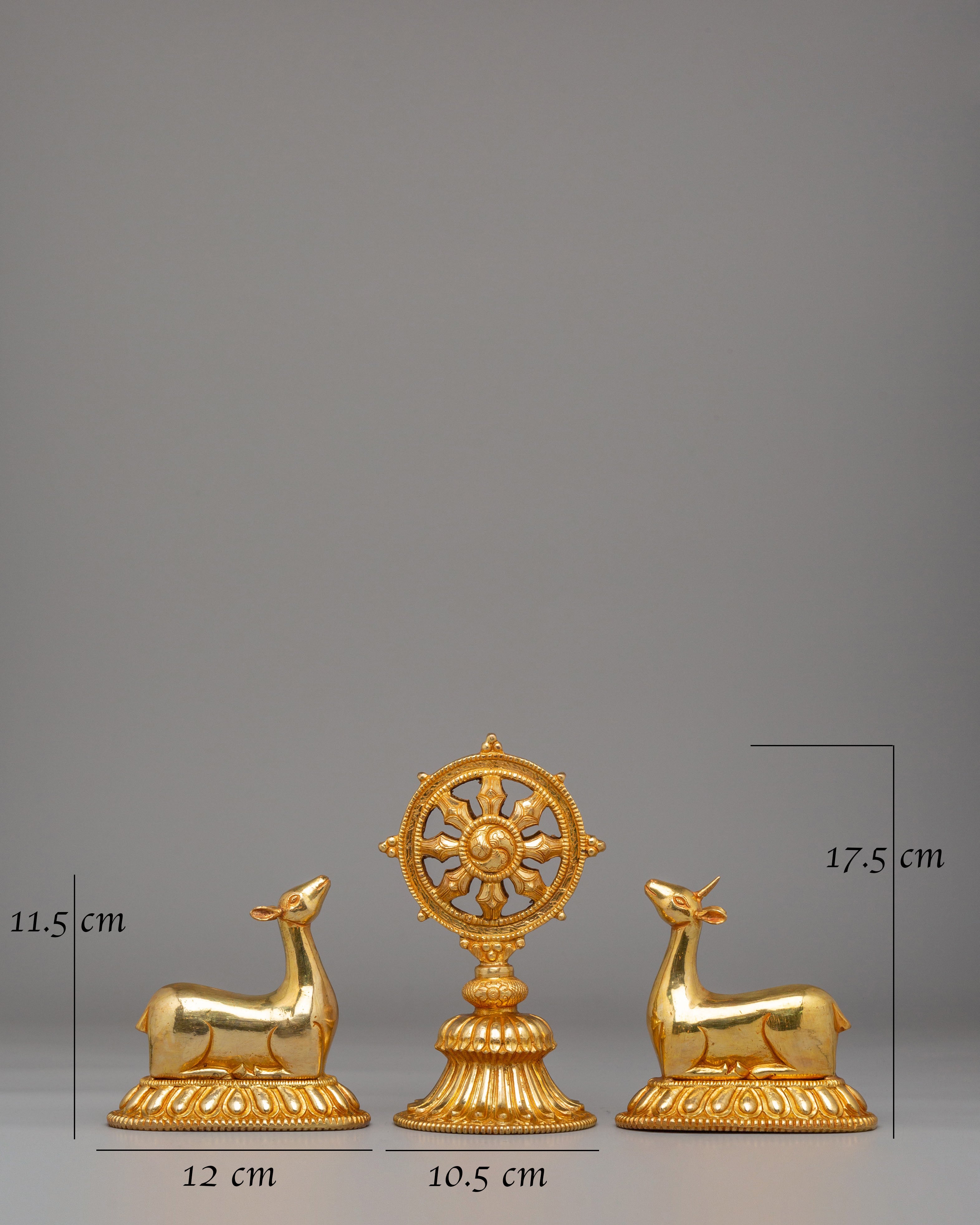 Traditional Dharma Wheel for Ritual | Copper Electro Gold Plated Wheel with Deer