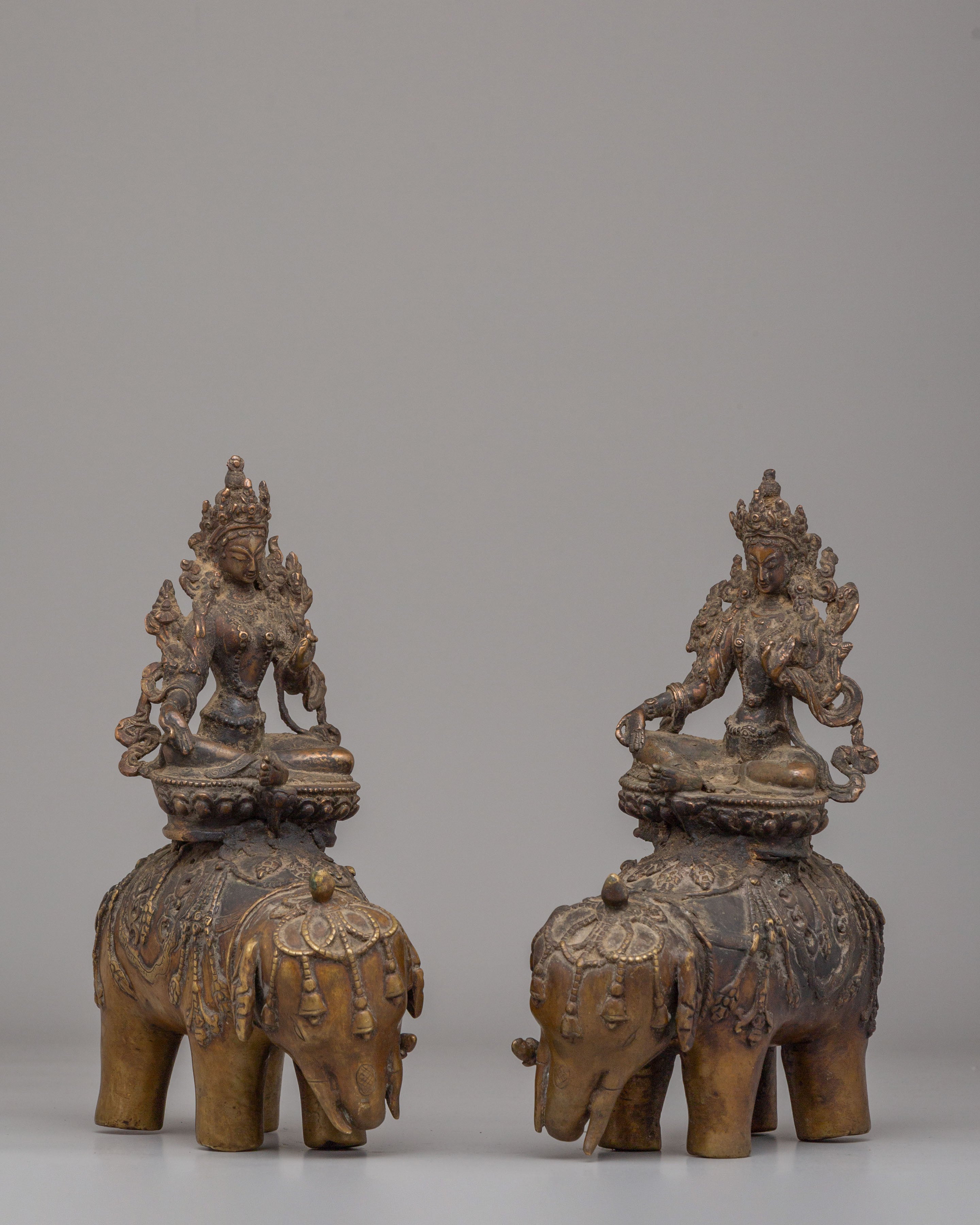 Green Tara On Elephant Statue Set for Altar | Perfect for Sacred Spaces