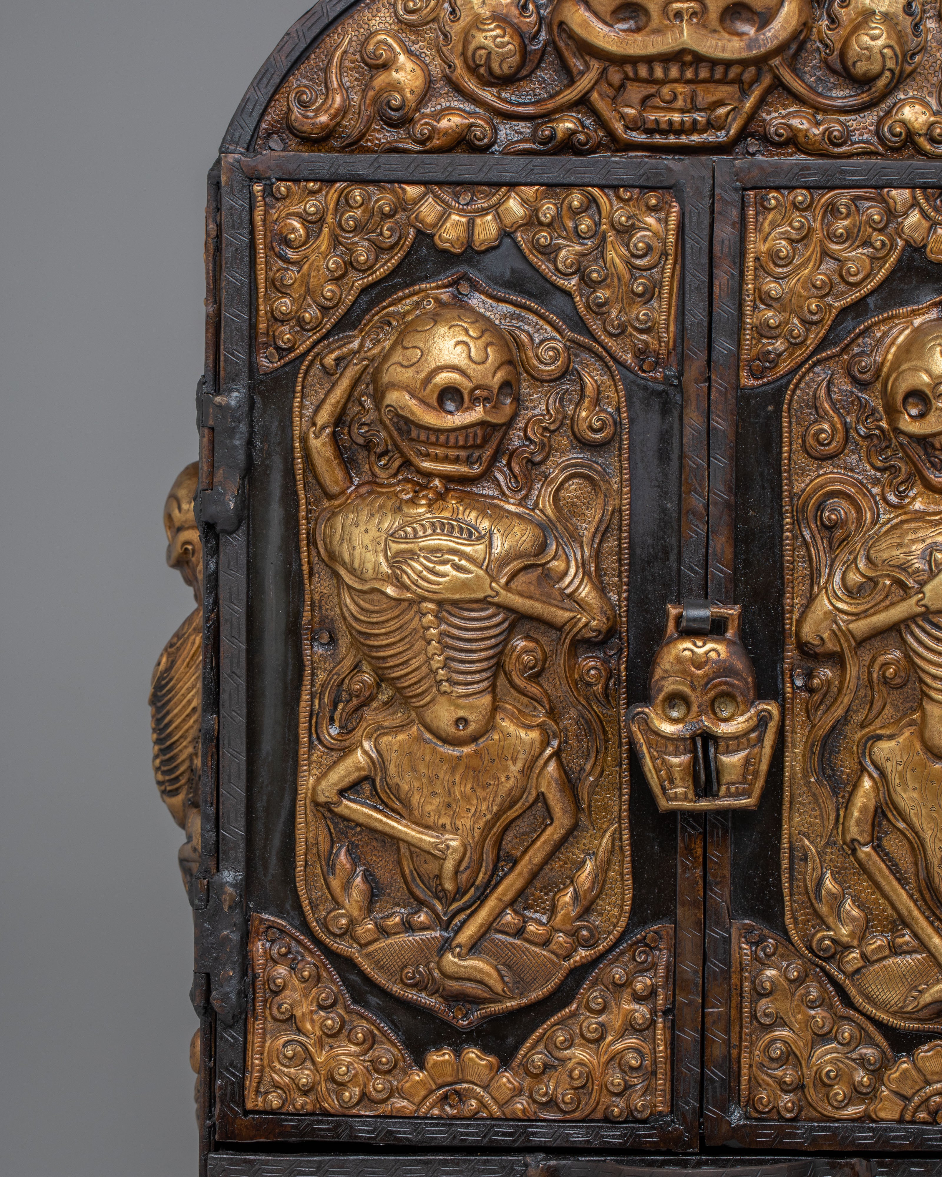 Tibetan Altar Box with Chitipati Motif | Handcrafted Sacred Decor
