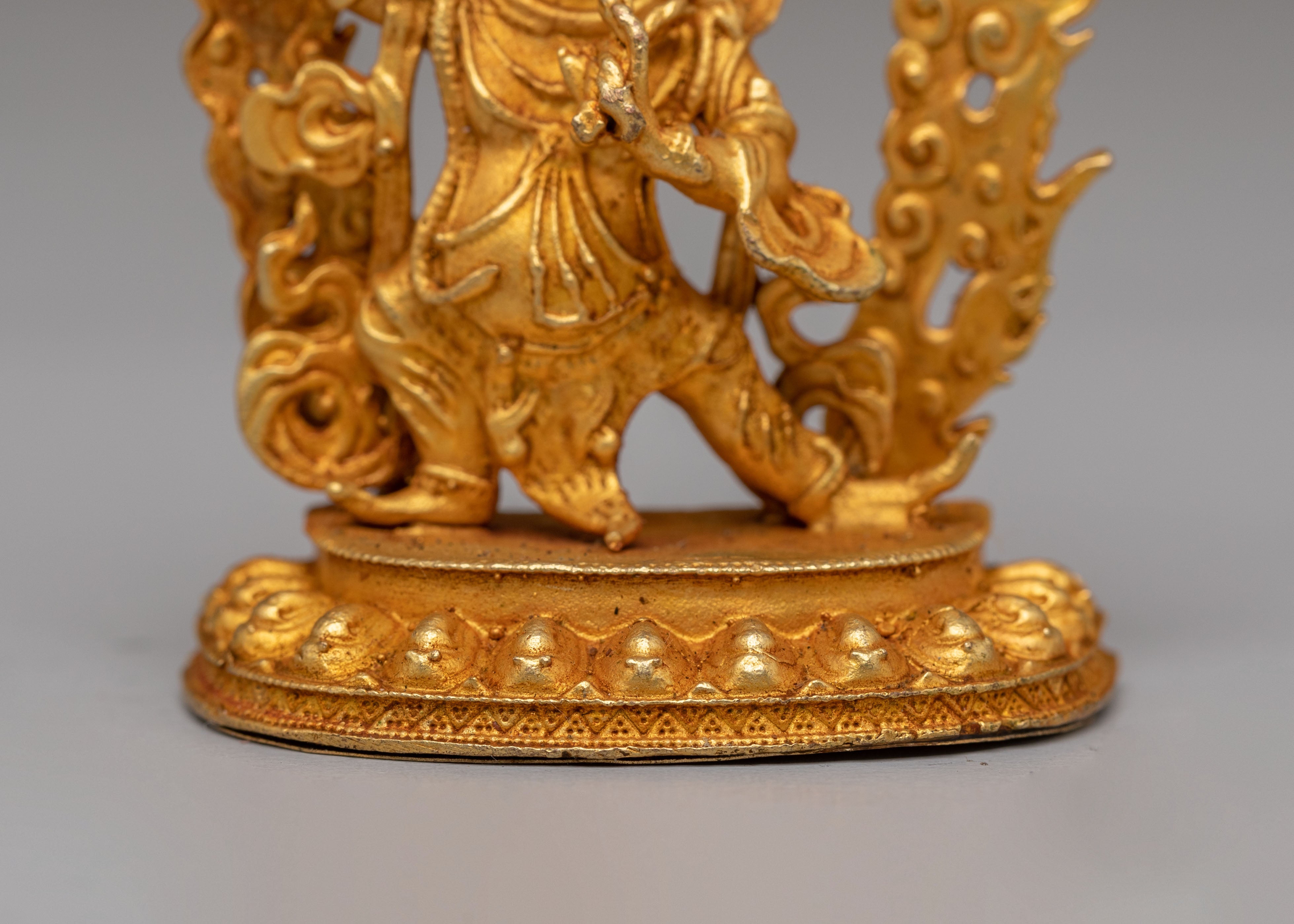 Tibetan Vajrapani Wrathful Deity Sculpture | Gold Plated Copper Statue for Altar