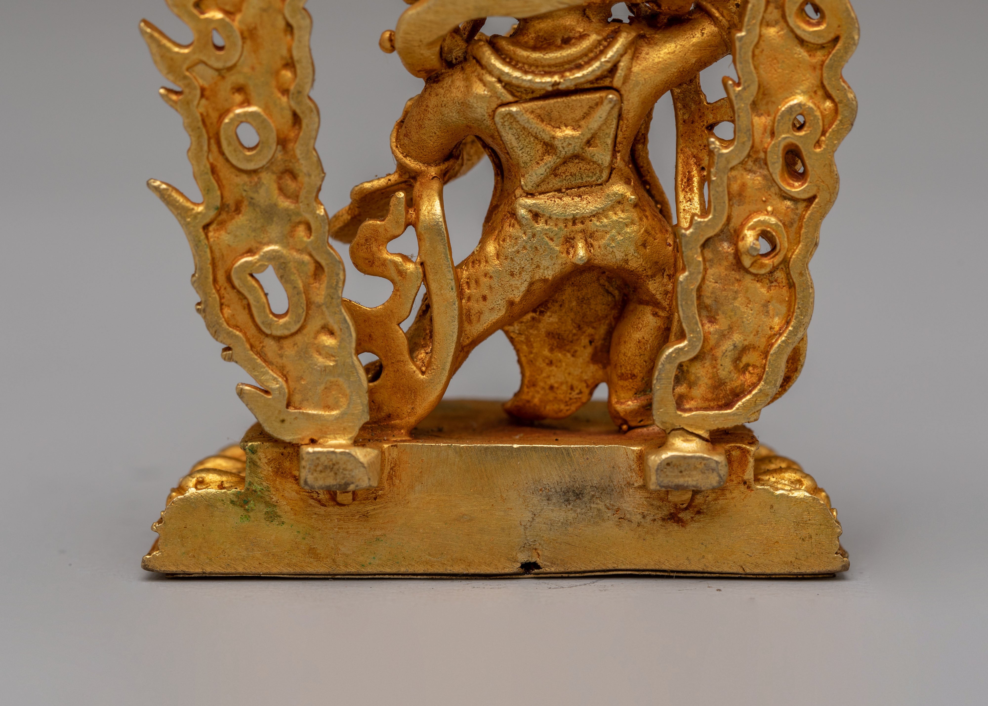 Tibetan Vajrapani Wrathful Deity Sculpture | Gold Plated Copper Statue for Altar