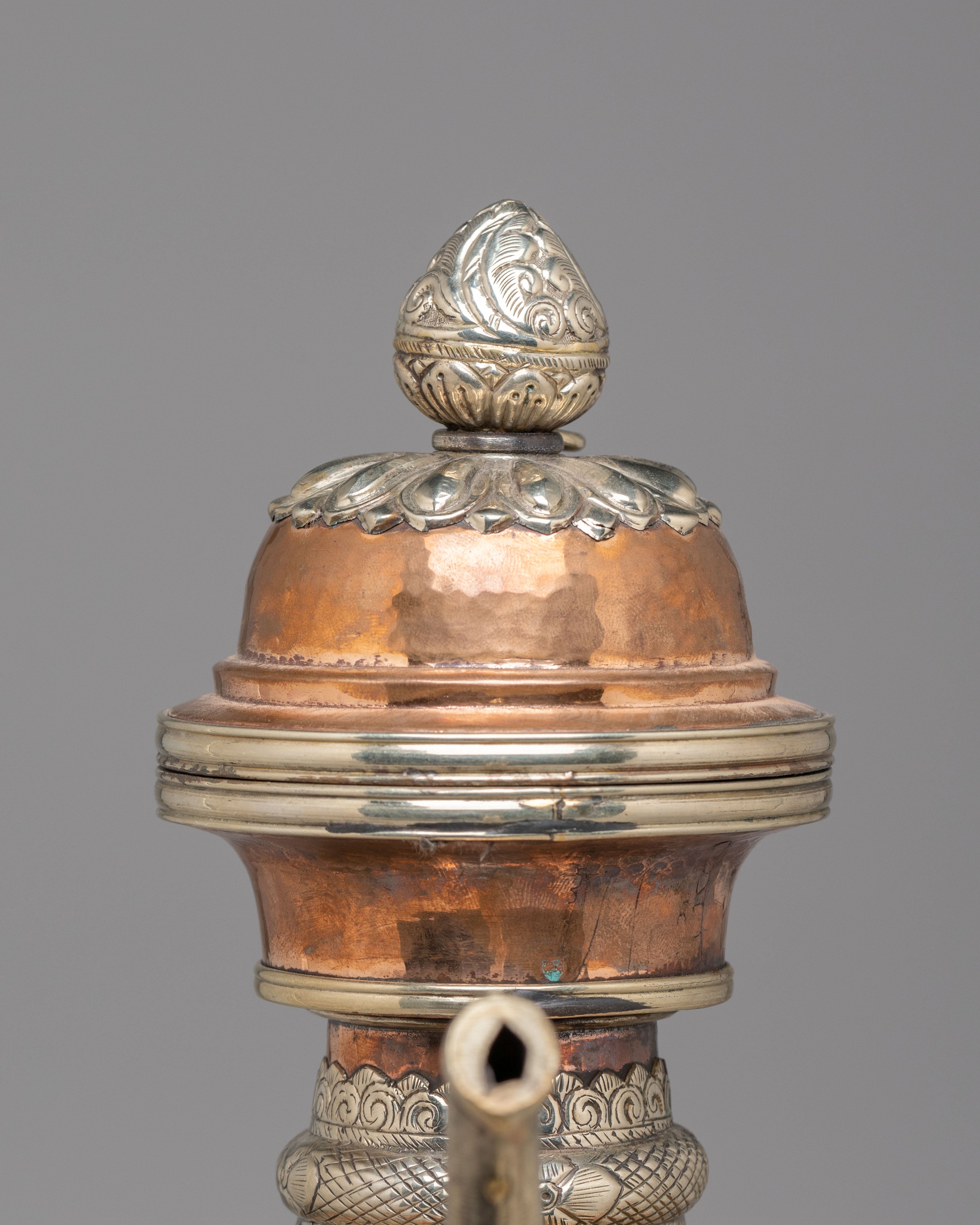 Himalayan Sacred Tea Pot Set | Handcrafted Copper and White Metal Vessels
