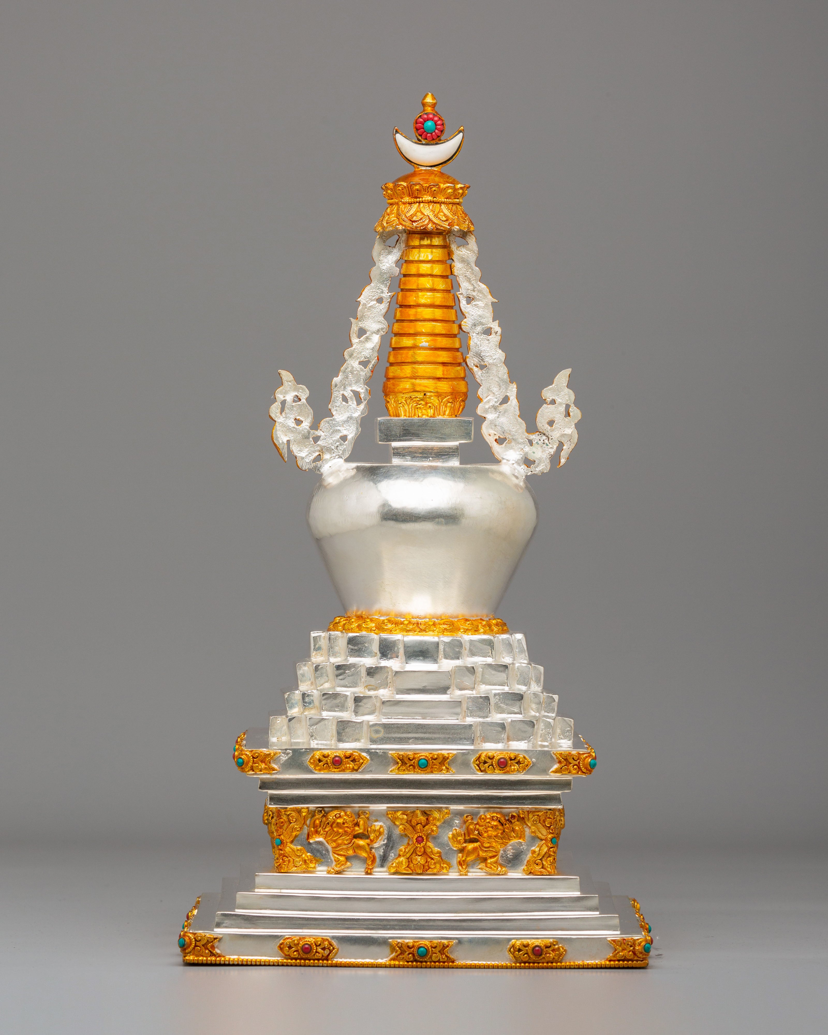 Scared Tibetan Stupa | Gold Plated Copper Stupa for Home Decor