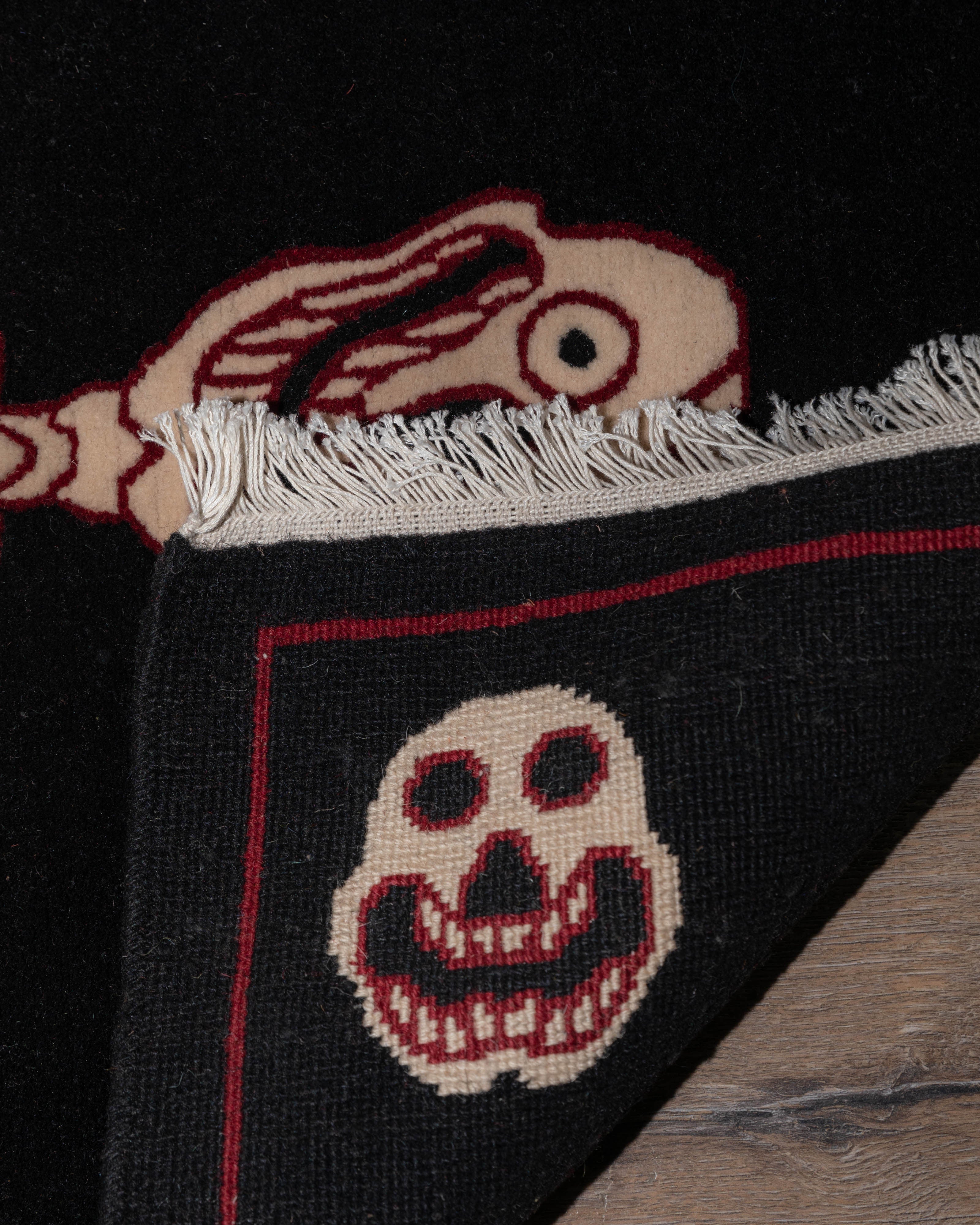 Skull Design Decorative Rug | Tibetan & New Zealand Wool with Viscose Accents