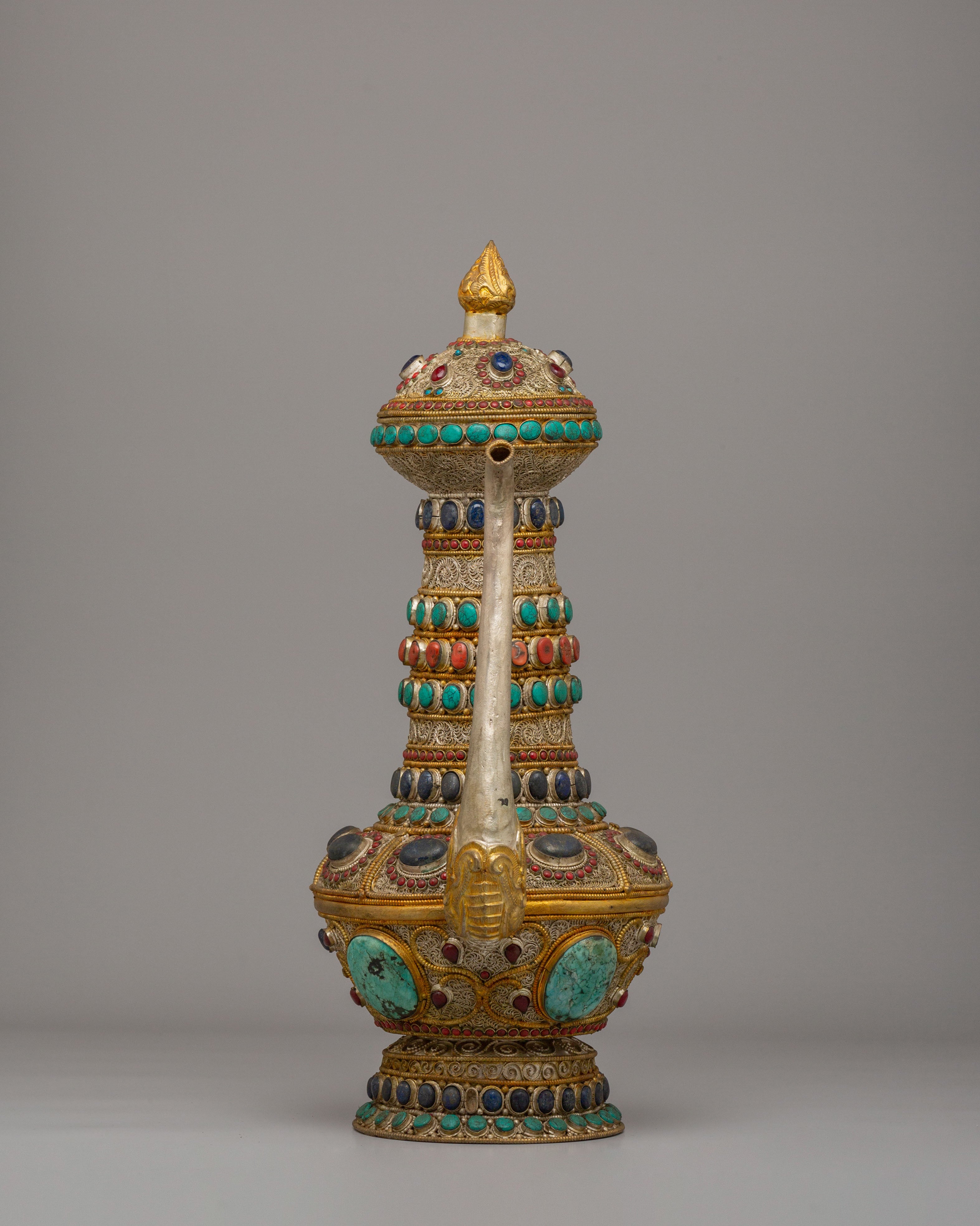 Himalayan Decorative Tea Pot | Copper & Gemstone Home Accent